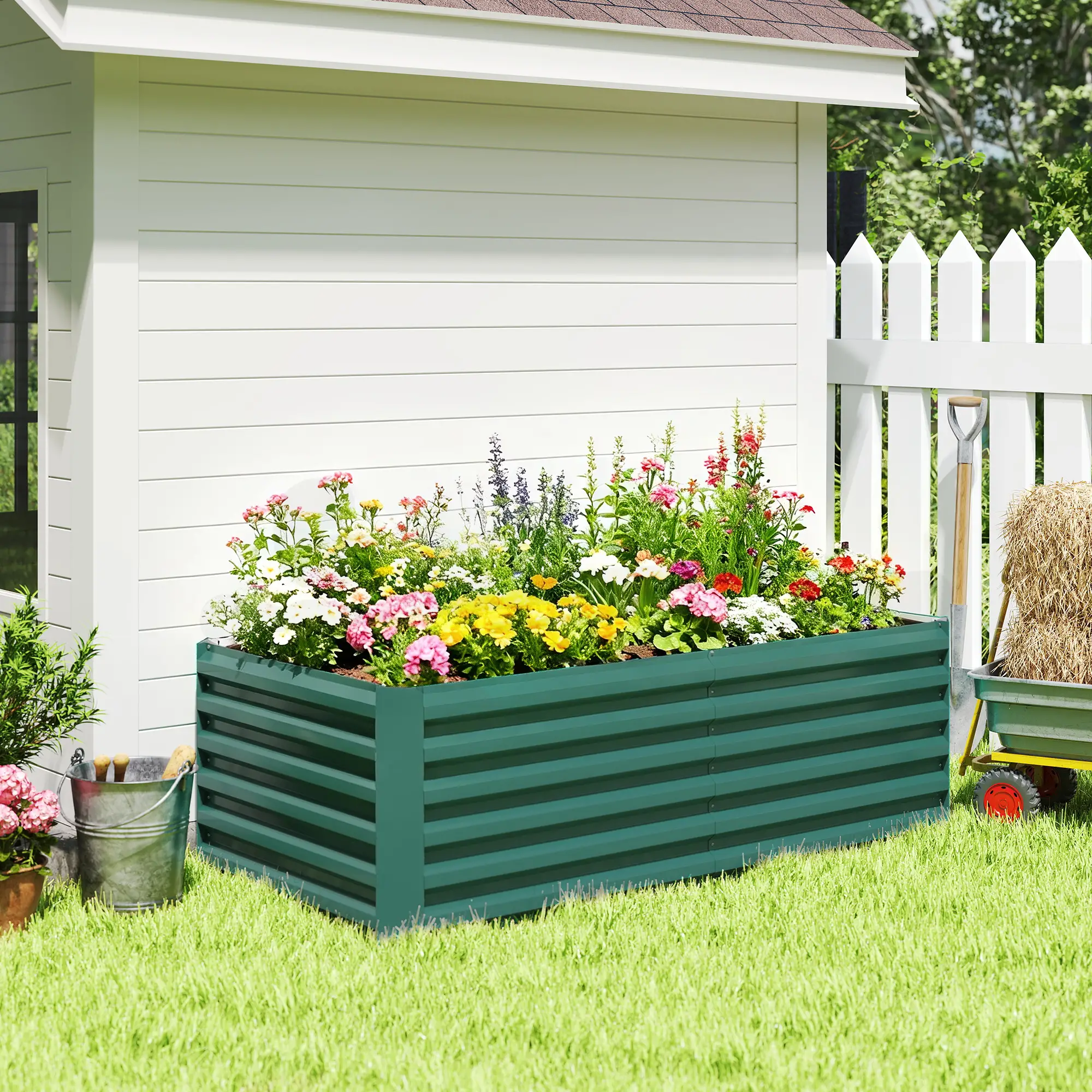6' x 3' x 2' Raised Garden Bed, Galvanized Planter Box, Dark Green - Image 9