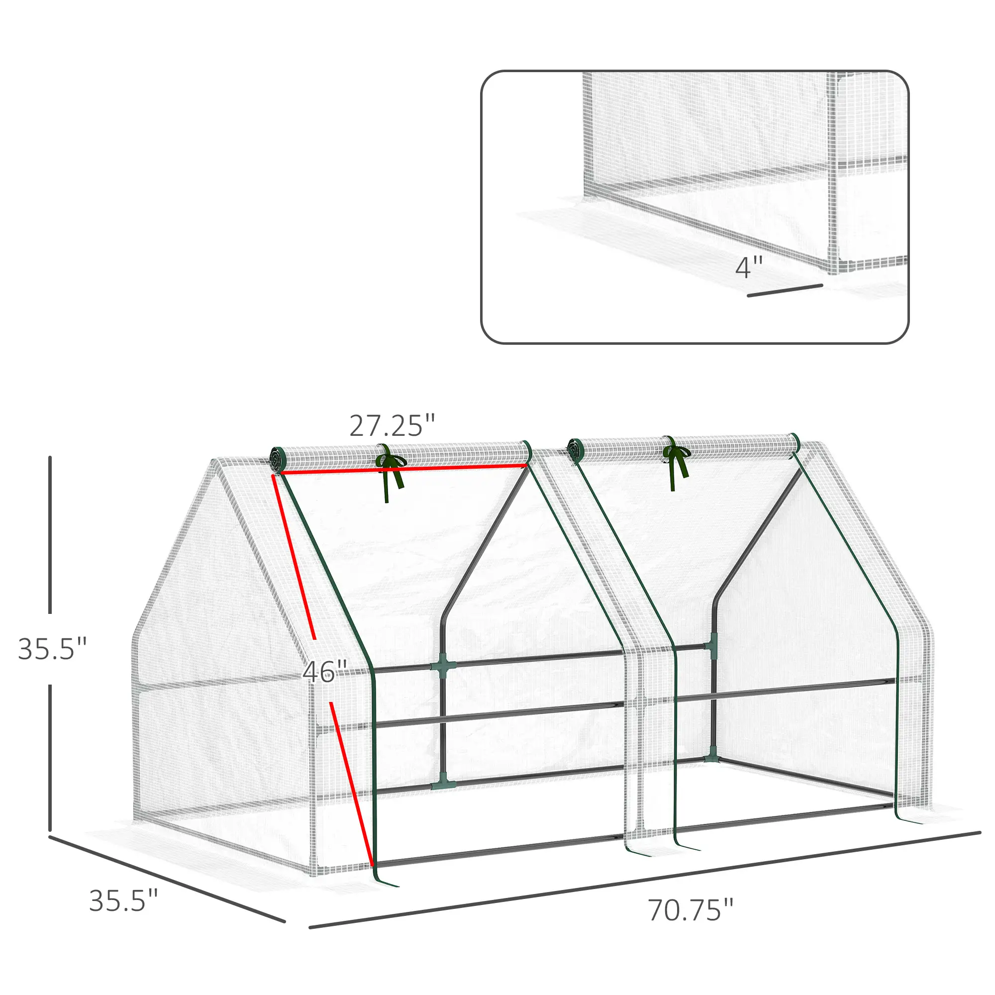 6' x 3' x 3' Portable Tunnel Greenhouse, Large Zipper Doors, Water UV PE Cover, White - Image 3