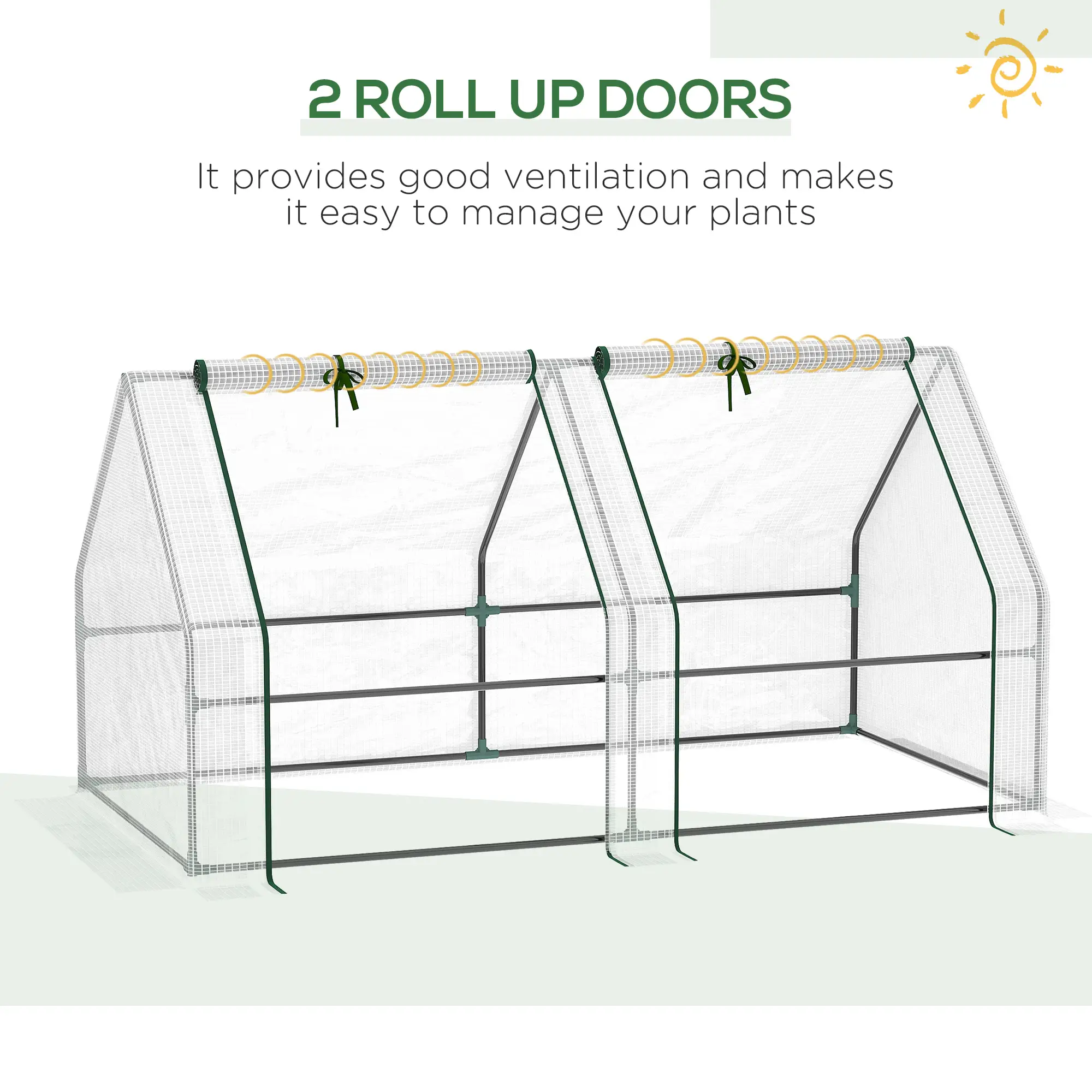 6' x 3' x 3' Portable Tunnel Greenhouse, Large Zipper Doors, Water UV PE Cover, White - Image 7