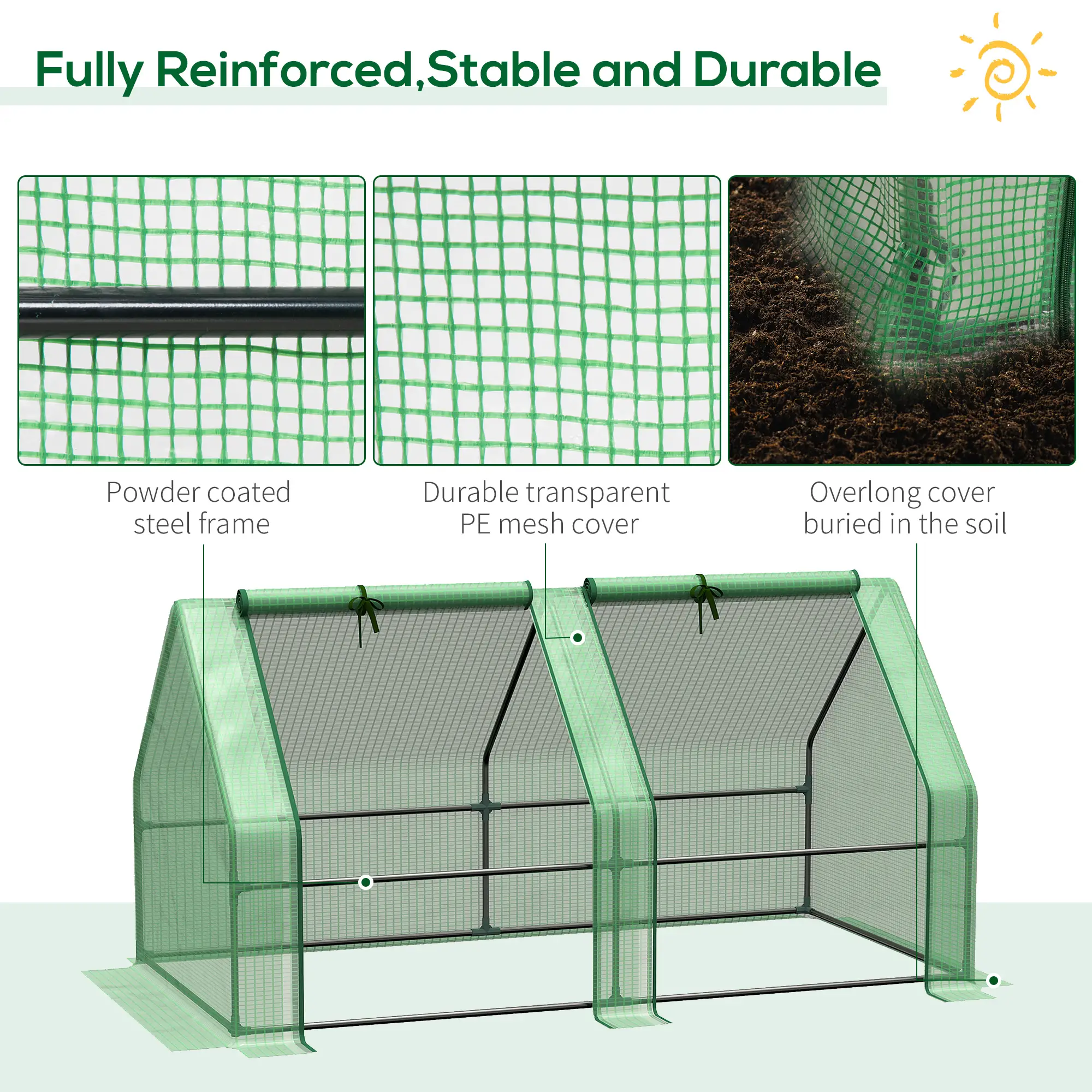6' x 3' x 3' Portable Tunnel Greenhouse, Outdoor Garden, Green - Image 5