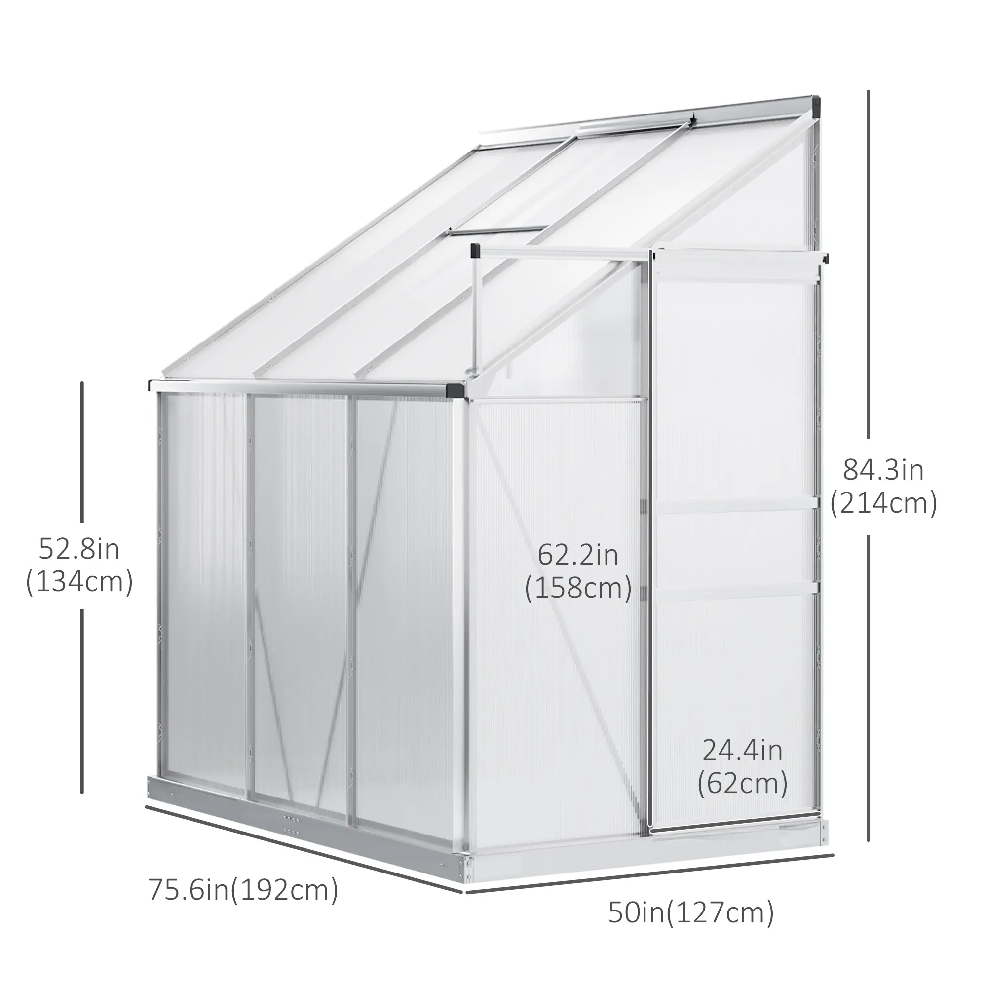 6' x 4' Aluminum Greenhouse, Polycarbonate, Adjustable Roof Vent, Clear - Image 3