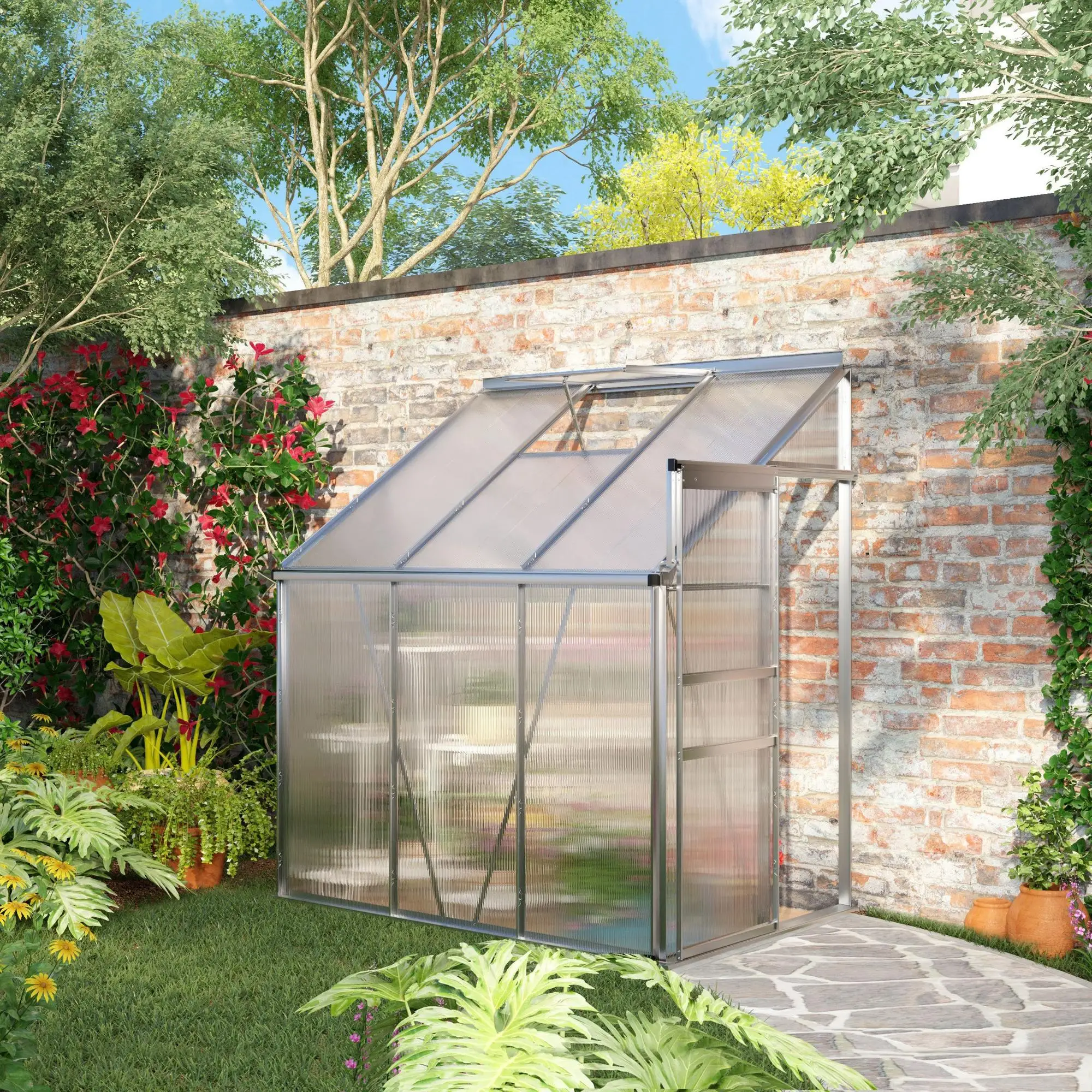 6' x 4' Aluminum Greenhouse, Polycarbonate, Adjustable Roof Vent, Clear - Image 8