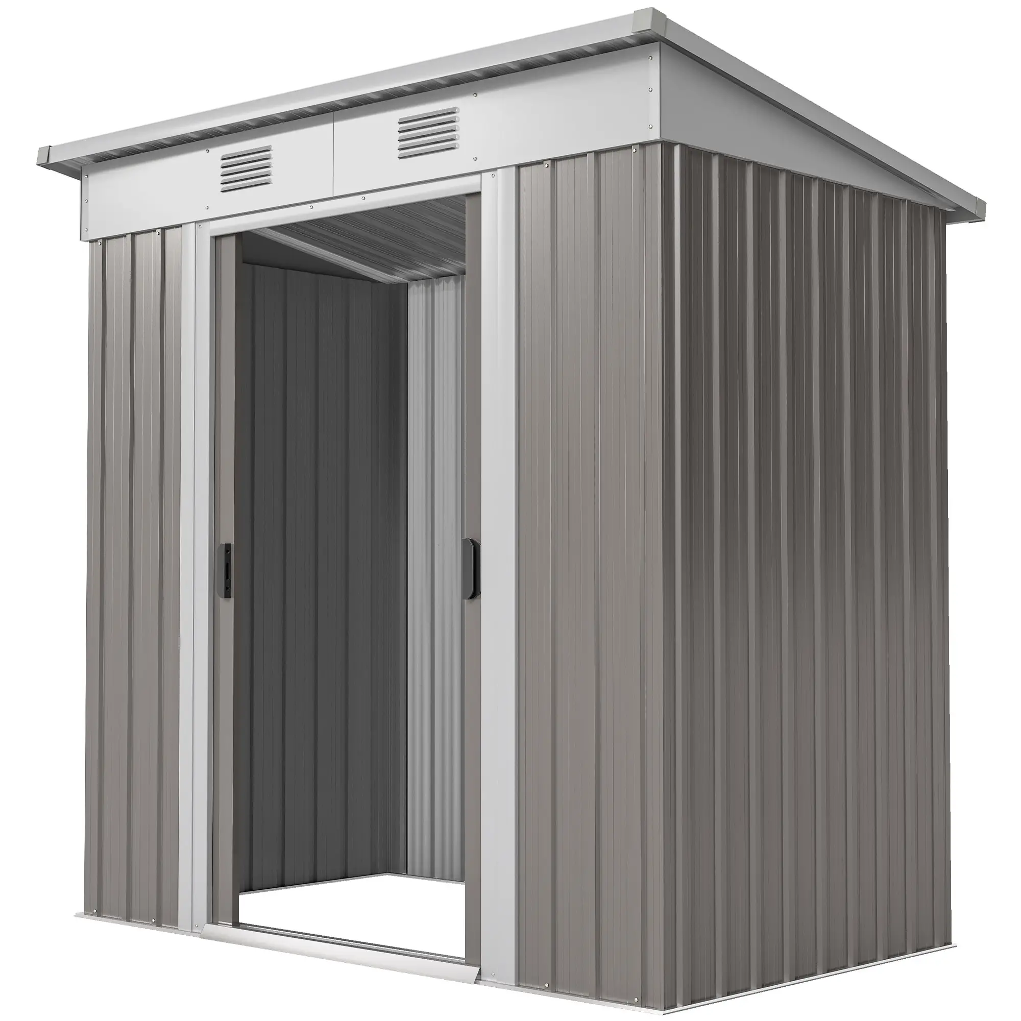 6' x 4' Outdoor Storage Shed, Metal Garden Tool Organizer, Light Grey