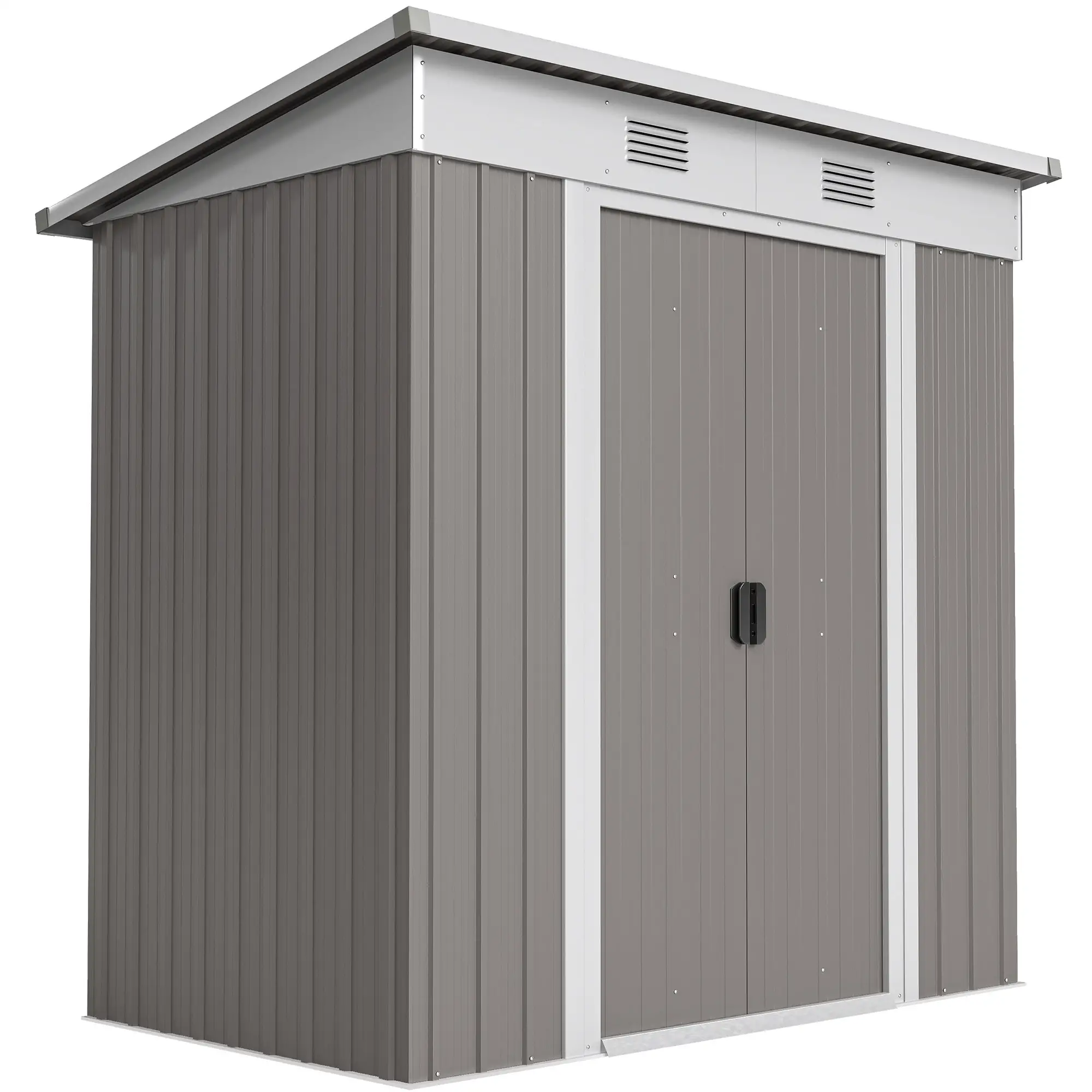 6' x 4' Outdoor Storage Shed, Metal Garden Tool Organizer, Light Grey - Image 11