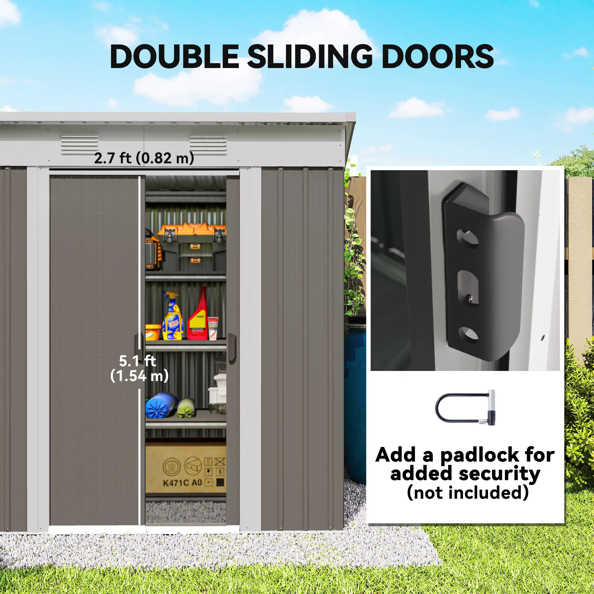 6' x 4' Outdoor Storage Shed, Metal Garden Tool Organizer, Light Grey - Image 5