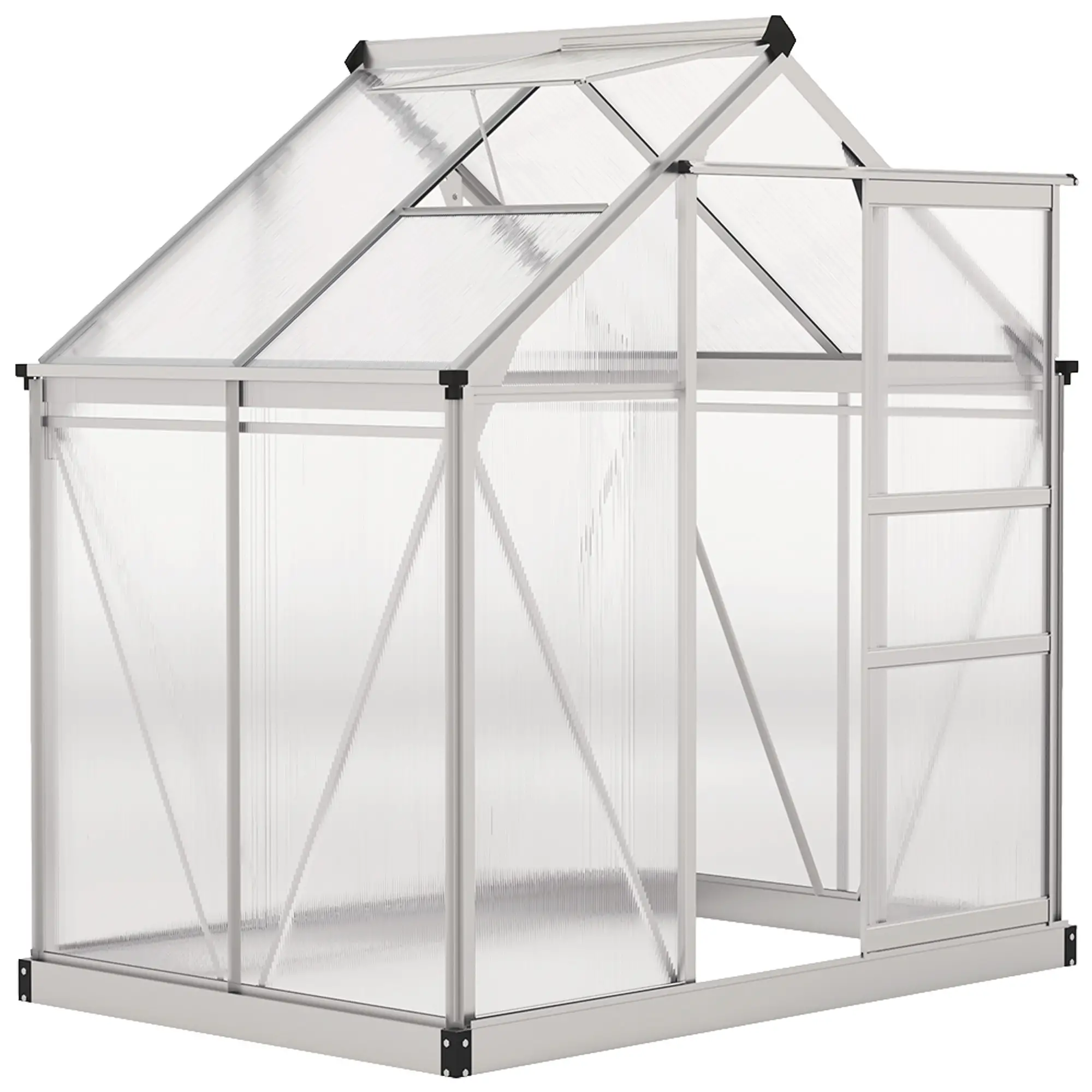 6' x 4' x 6.6' Polycarbonate Greenhouse, Walk-In Kit, Silver