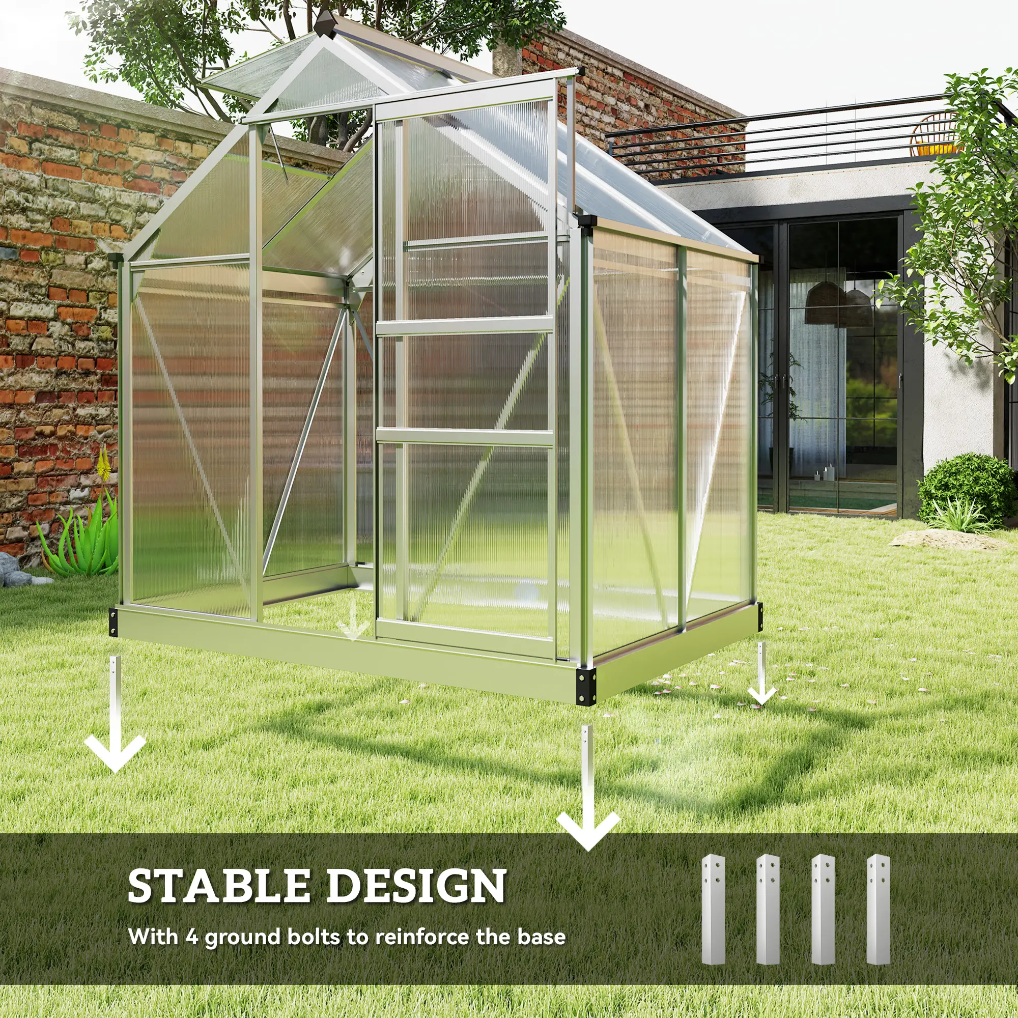 6' x 4' x 6.6' Polycarbonate Greenhouse, Walk-In Kit, Silver - Image 6