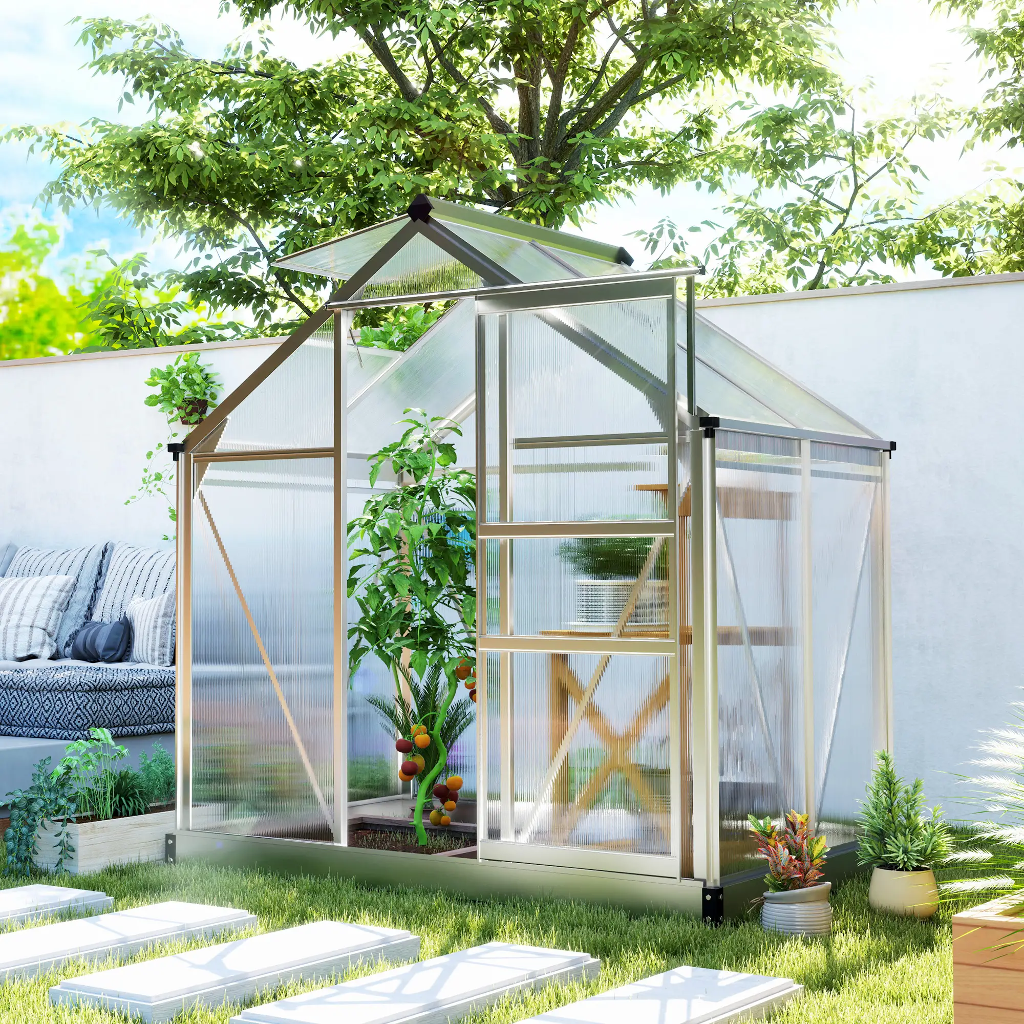 6' x 4' x 6.6' Polycarbonate Greenhouse, Walk-In Kit, Silver - Image 8