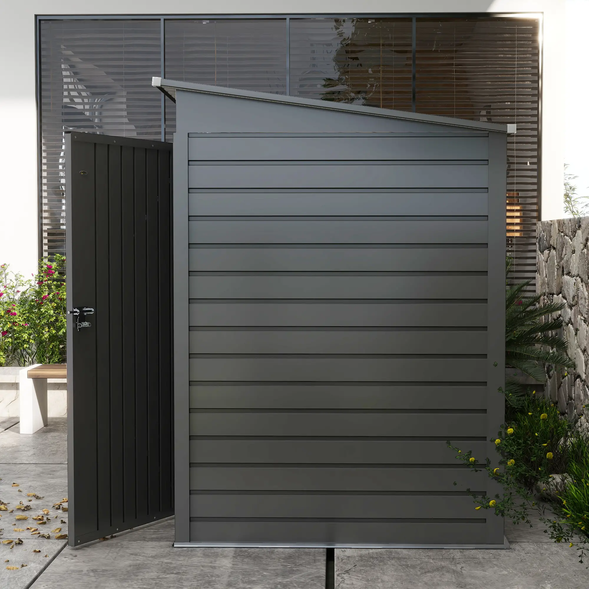 6 x 4FT Galvanized Metal Garden Shed, Double Doors, 2 Vents, Grey - Image 10