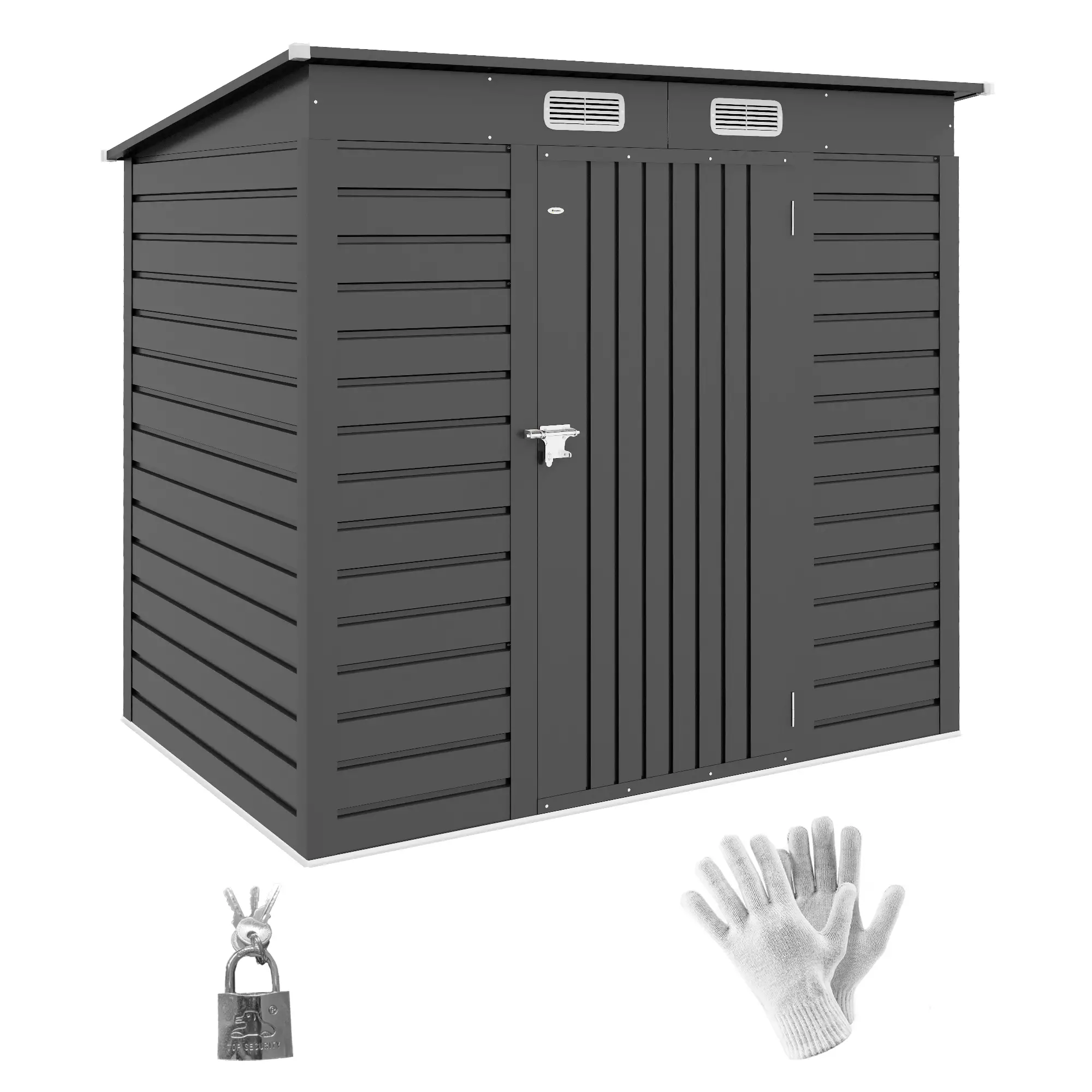 6 x 4FT Galvanized Metal Garden Shed, Double Doors, 2 Vents, Grey - Image 12