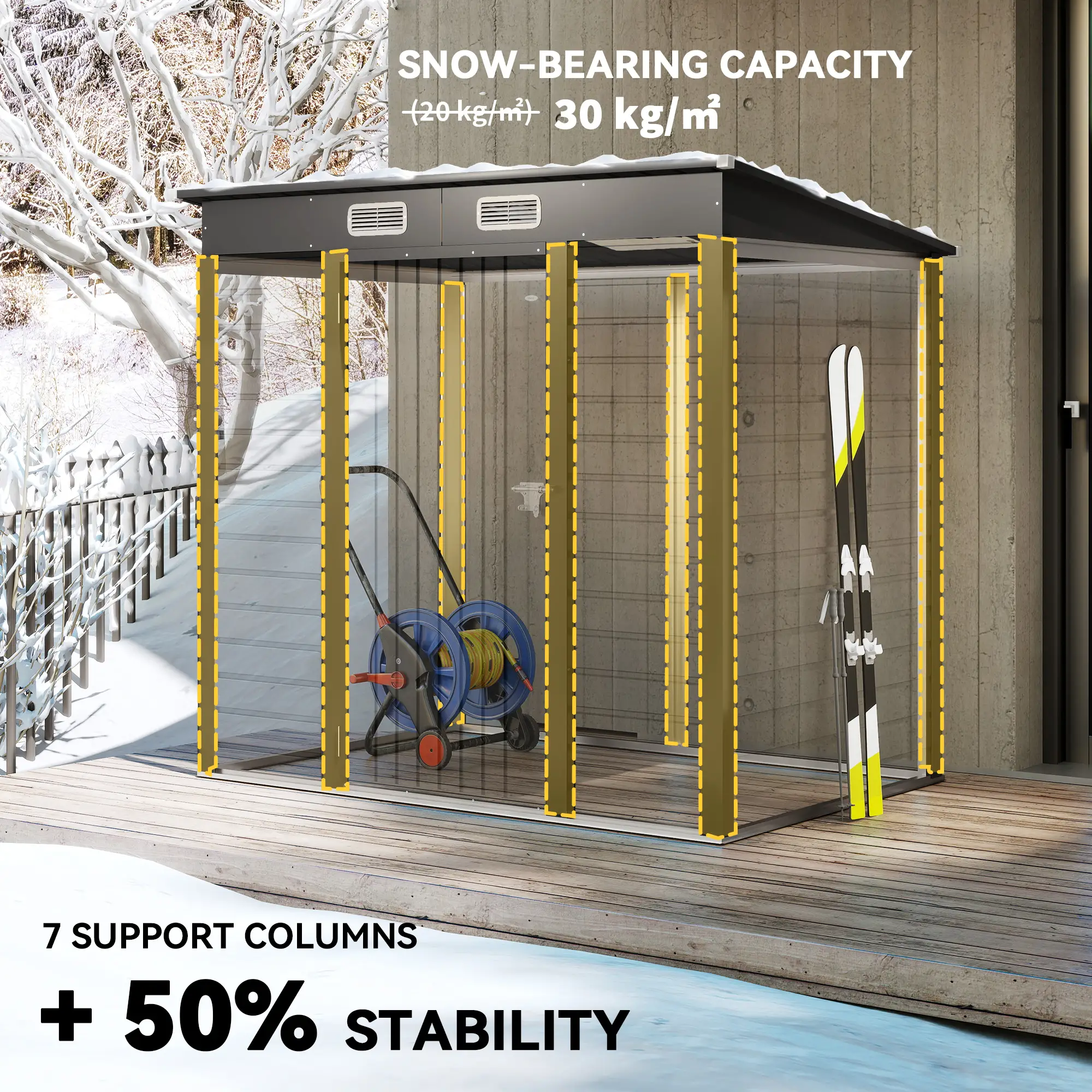 6 x 4FT Galvanized Metal Garden Shed, Double Doors, 2 Vents, Grey - Image 5