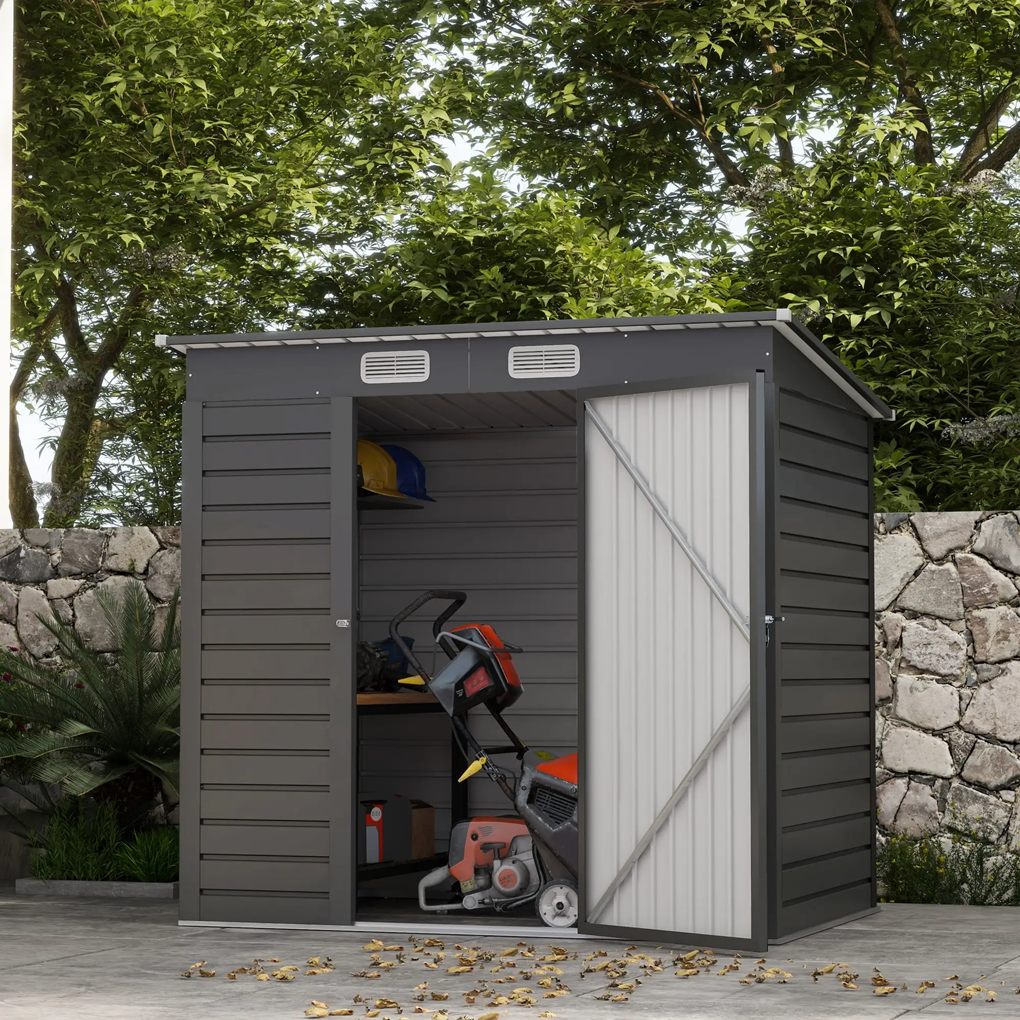 6 x 4FT Galvanized Metal Garden Shed, Double Doors, 2 Vents, Grey - Image 8