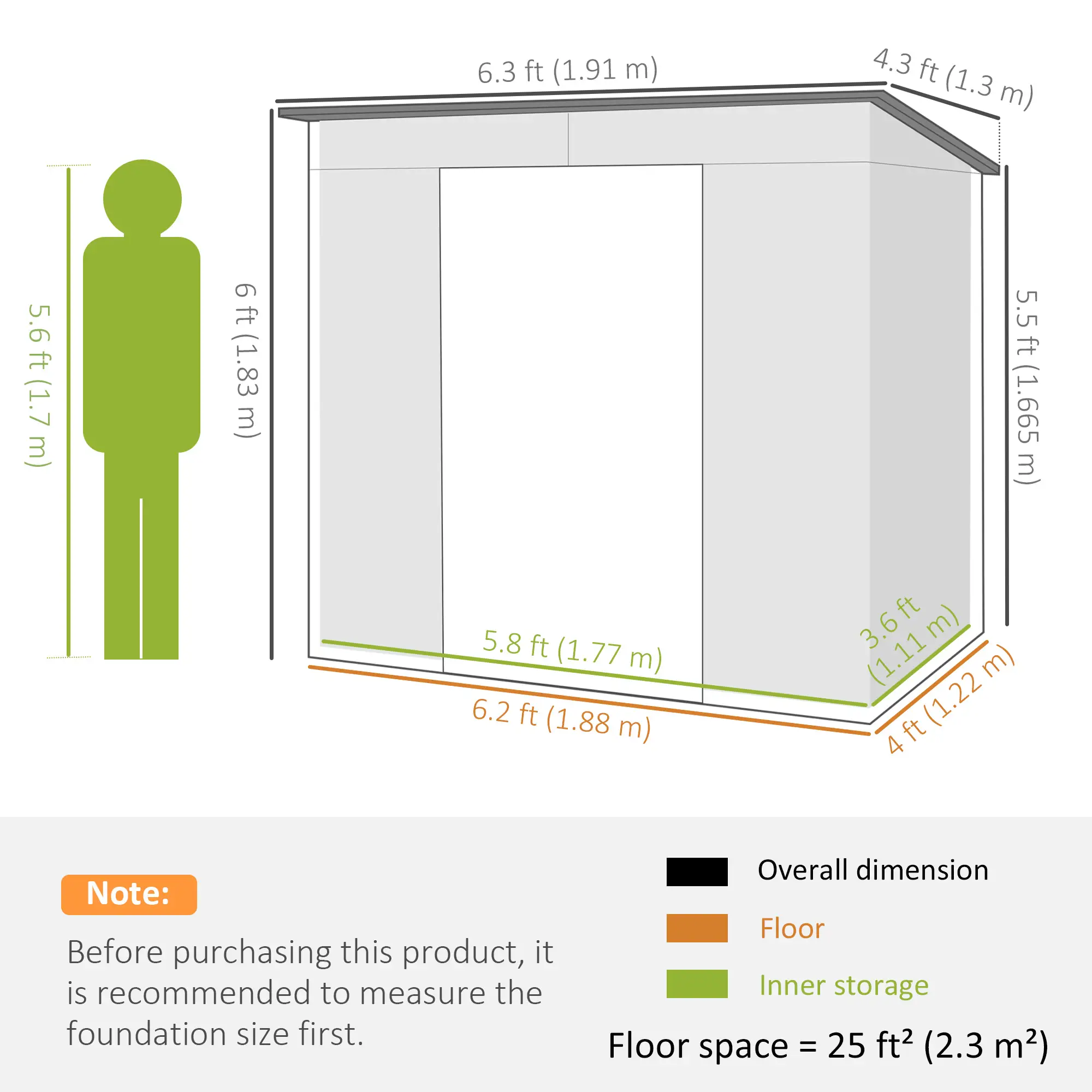 6 x 4FT Galvanized Metal Garden Shed, Double Doors, 2 Vents, Light Grey - Image 3
