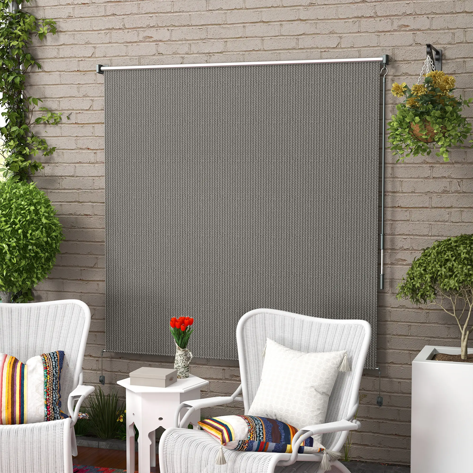 6' x 6' Outdoor Roller Shades, Cordless Porch Blinds, Light Grey - Image 2