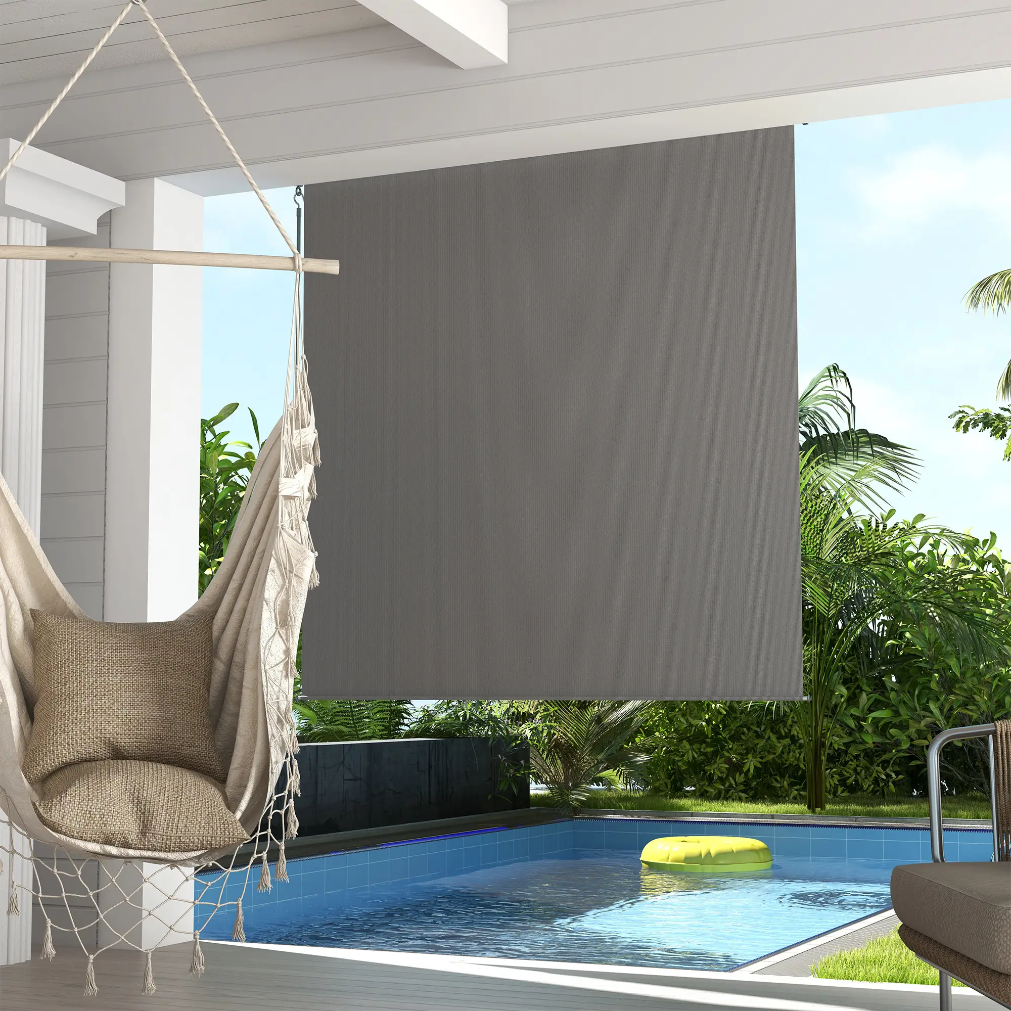 6' x 6' Outdoor Roller Shades, Cordless Porch Blinds, Light Grey - Image 8