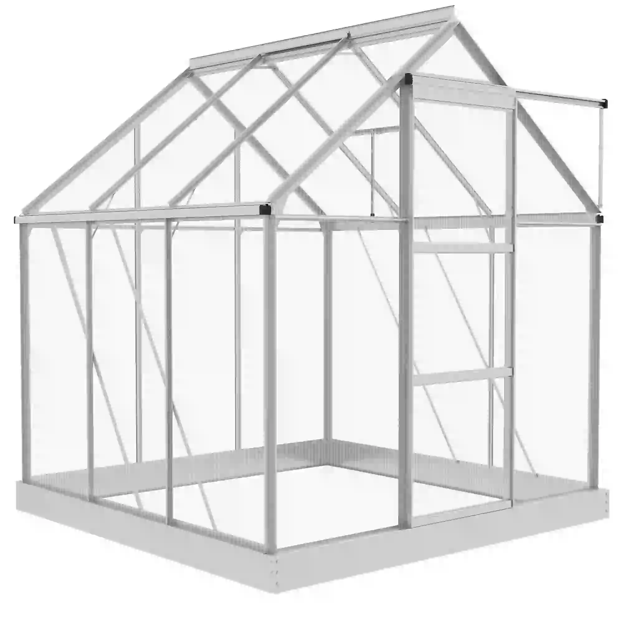 6' x 6' Walk-In Greenhouse, Polycarbonate, Sliding Door, Window, Silver