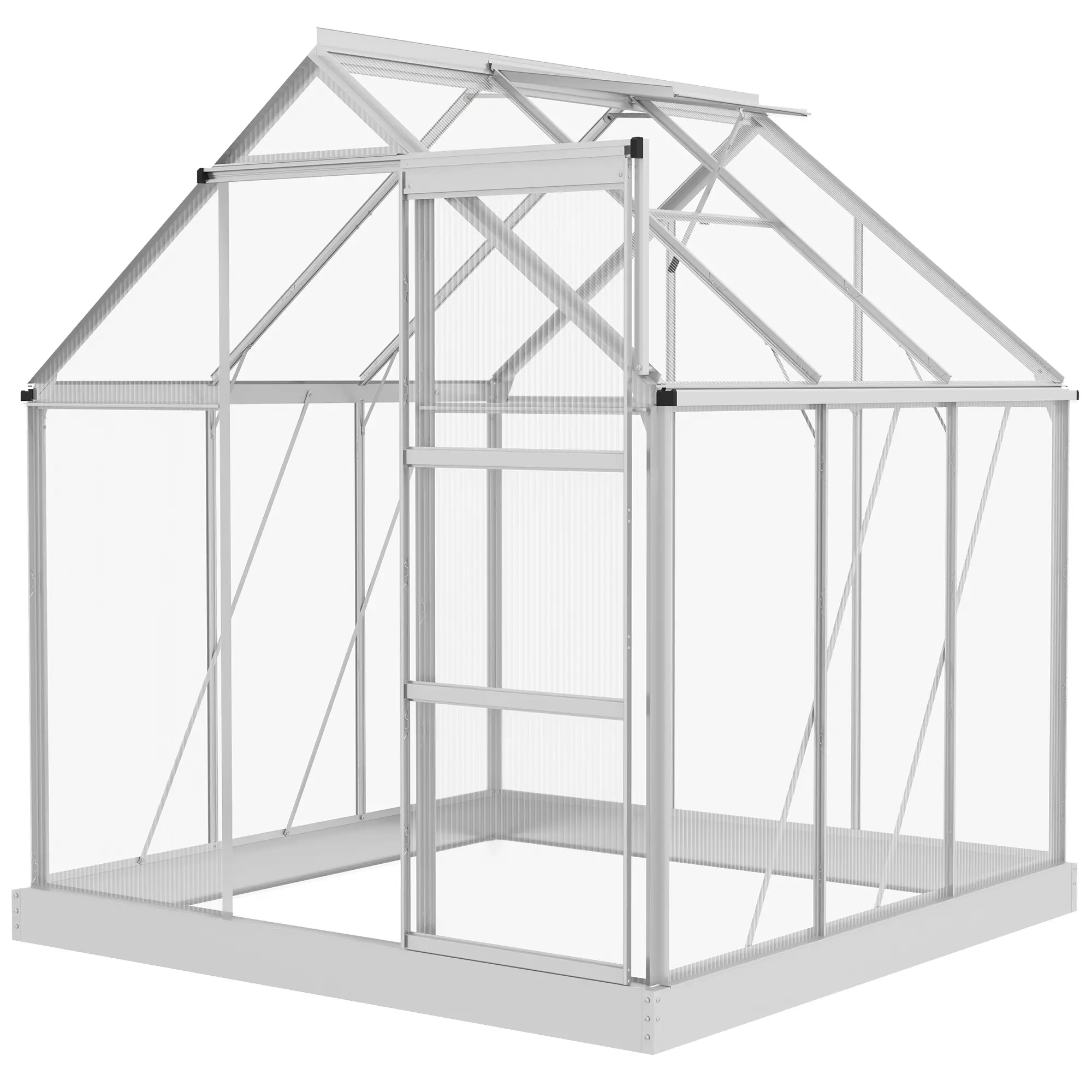 6' x 6' Walk-In Greenhouse, Polycarbonate, Sliding Door, Window, Silver - Image 11