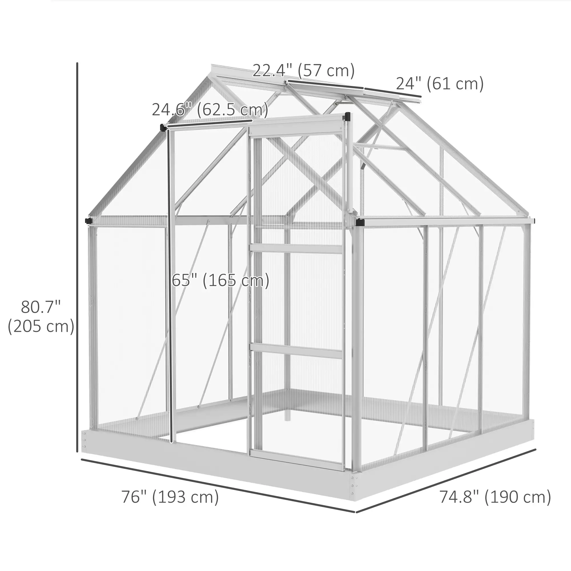6' x 6' Walk-In Greenhouse, Polycarbonate, Sliding Door, Window, Silver - Image 3