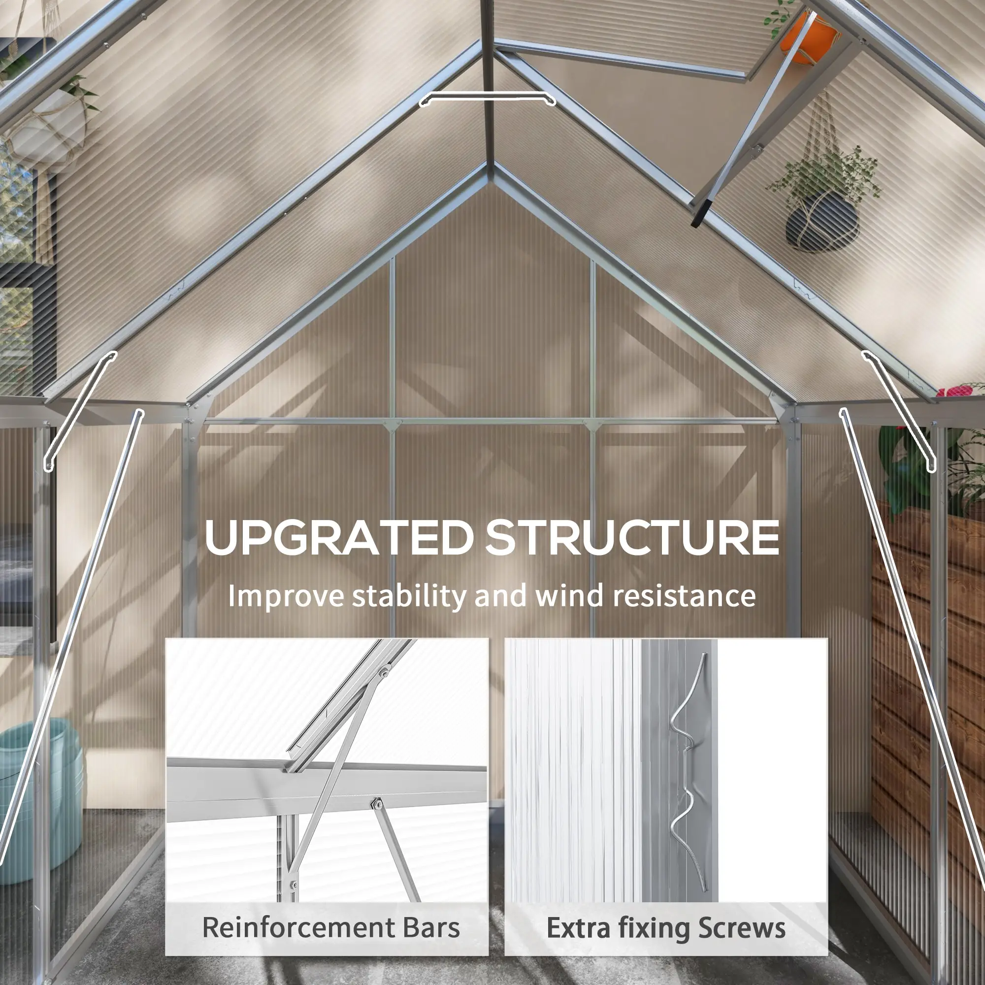 6' x 6' Walk-In Greenhouse, Polycarbonate, Sliding Door, Window, Silver - Image 6