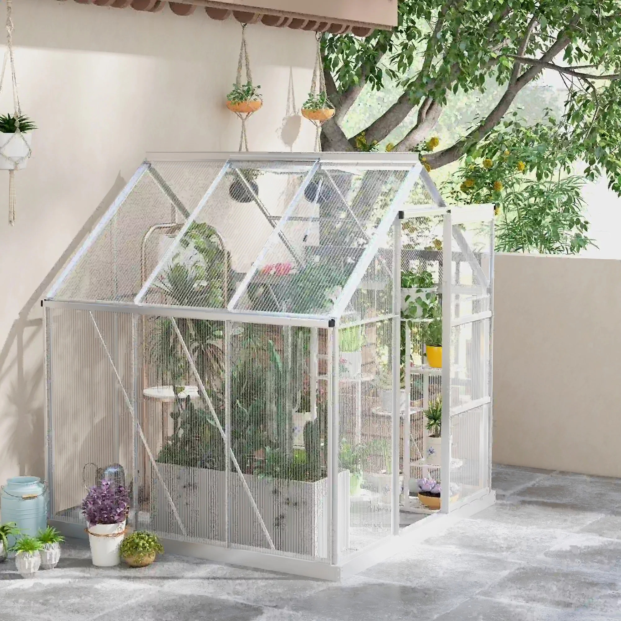 6' x 6' Walk-In Greenhouse, Polycarbonate, Sliding Door, Window, Silver - Image 8