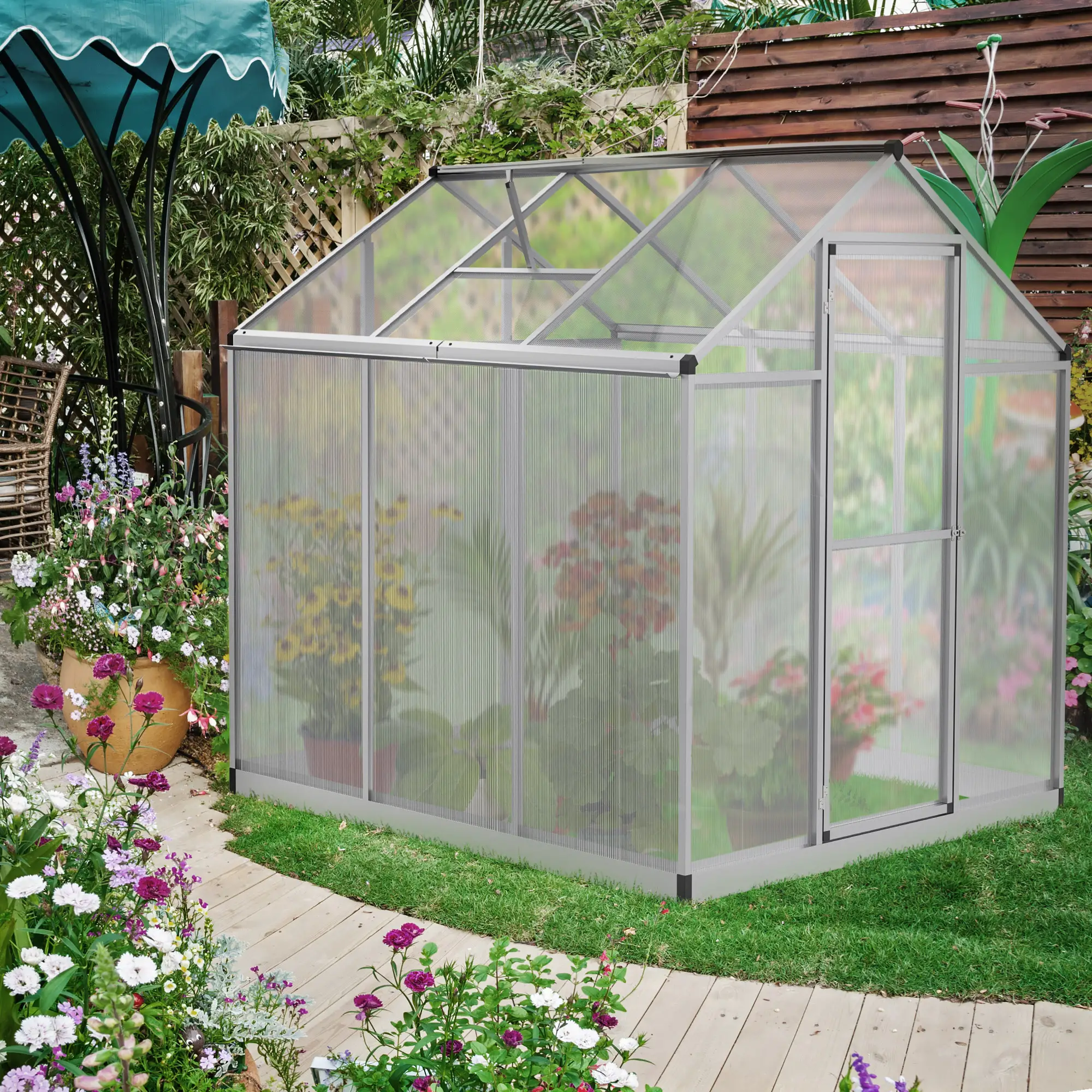 6' x 6' x 6.4' Walk-in Greenhouse, Polycarbonate Panels, Outdoor - Image 10