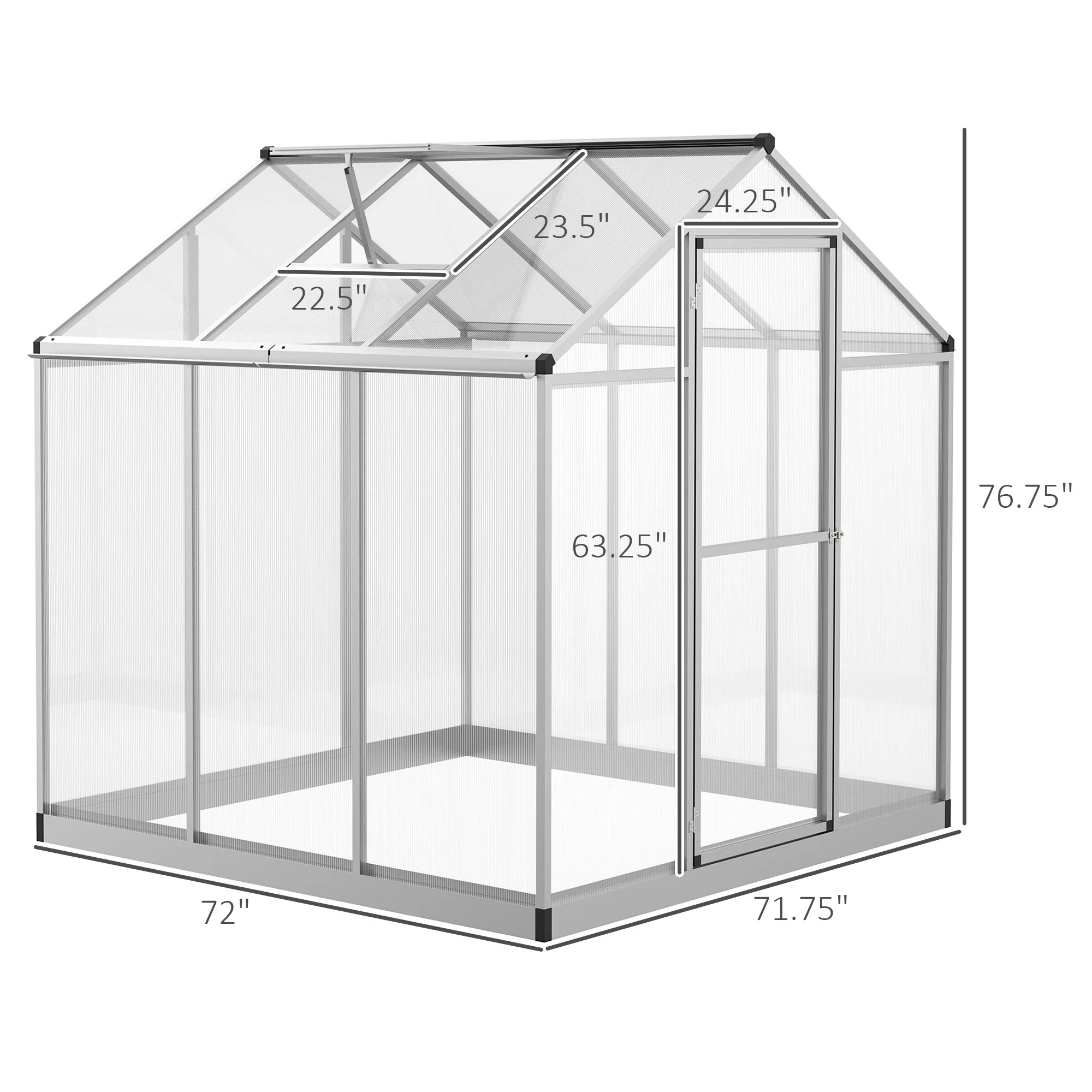 6' x 6' x 6.4' Walk-in Greenhouse, Polycarbonate Panels, Outdoor - Image 3