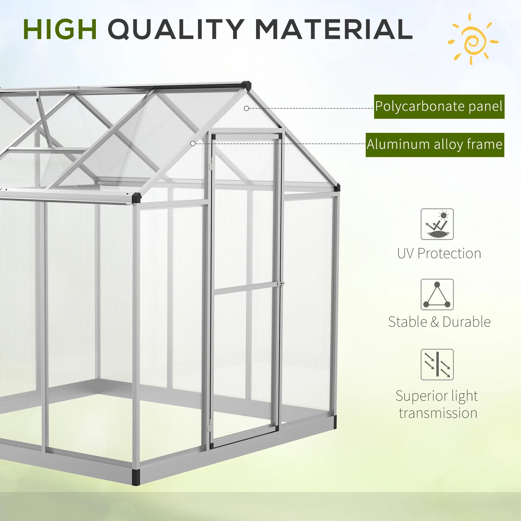 6' x 6' x 6.4' Walk-in Greenhouse, Polycarbonate Panels, Outdoor - Image 4