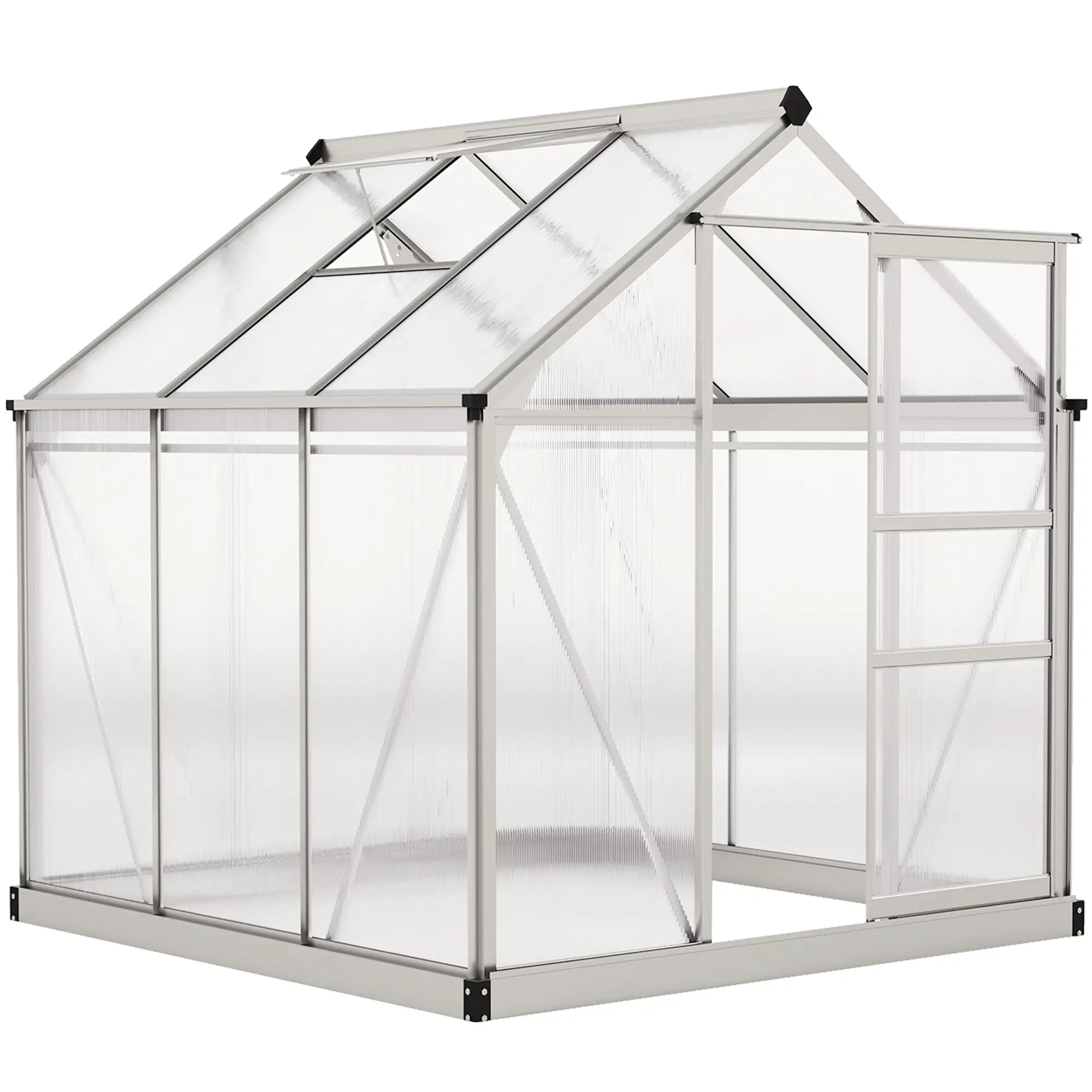 6' x 6' x 6.6' Polycarbonate Greenhouse, Walk-In Garden Kit, Silver - Image 11