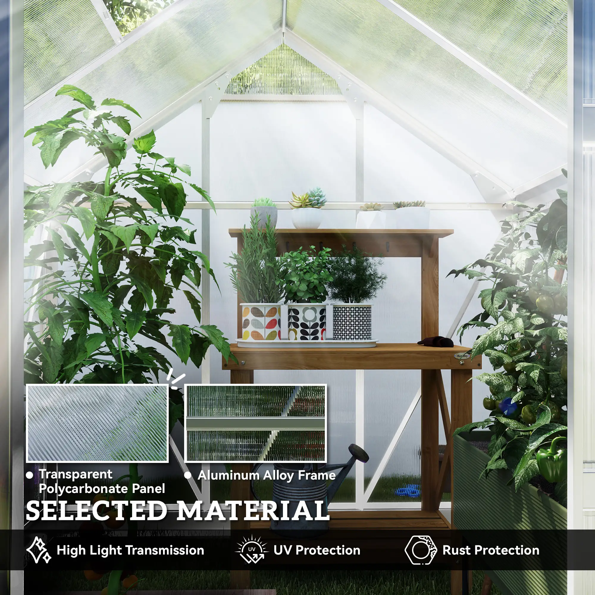 6' x 6' x 6.6' Polycarbonate Greenhouse, Walk-In Garden Kit, Silver - Image 5