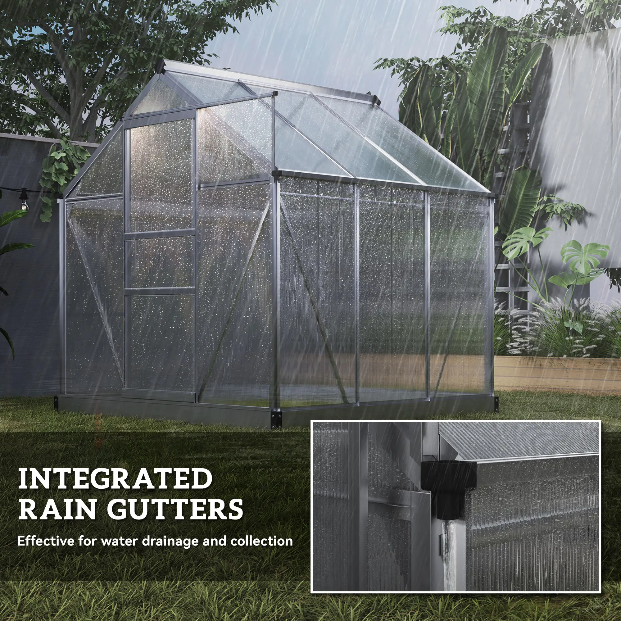 6' x 6' x 6.6' Polycarbonate Greenhouse, Walk-In Garden Kit, Silver - Image 7