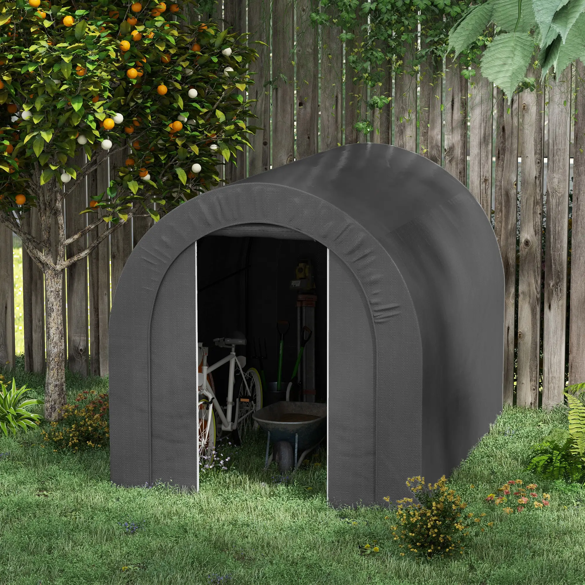 6' x 8' Outdoor Storage Shed, Heavy Duty Galvanized Steel, Dark Grey - Image 2