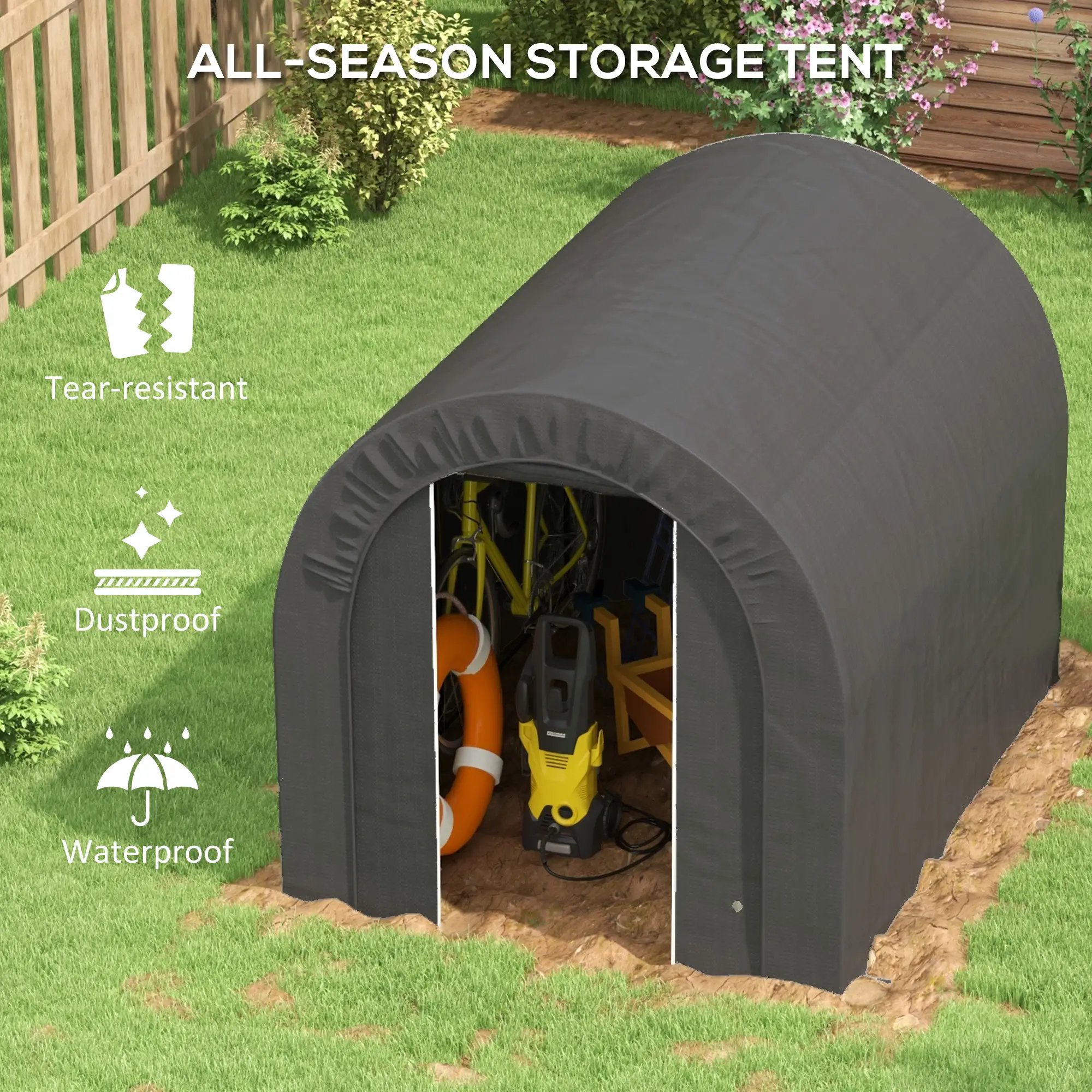 6' x 8' Outdoor Storage Shed, Heavy Duty Galvanized Steel, Dark Grey - Image 4