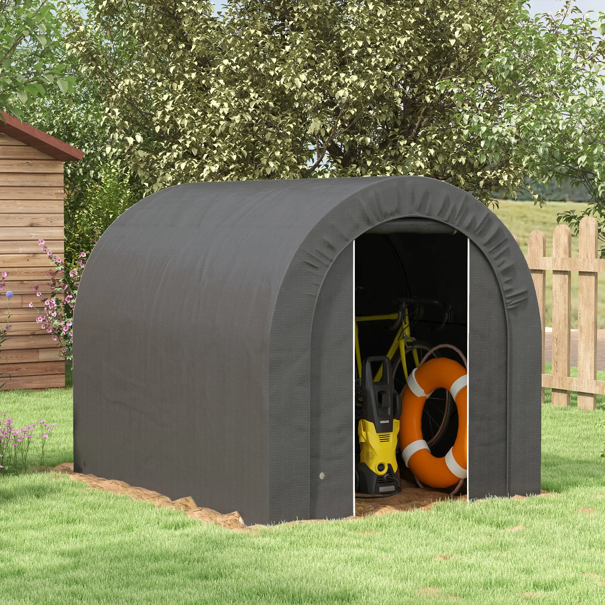 6' x 8' Outdoor Storage Shed, Heavy Duty Galvanized Steel, Dark Grey - Image 8