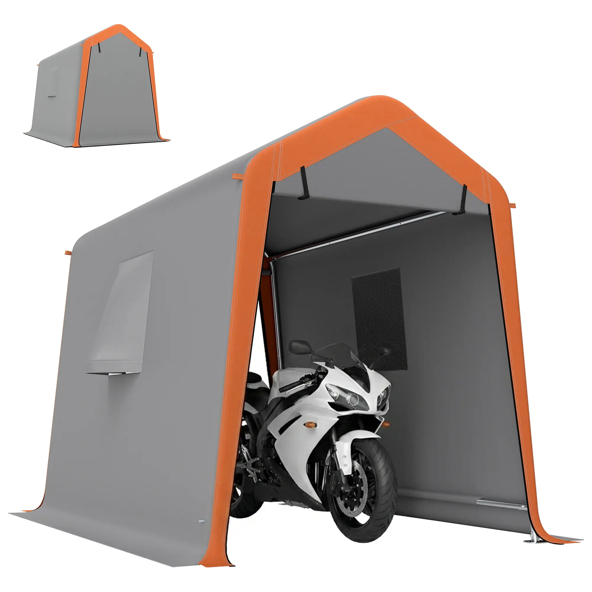 6' x 8' Portable Storage Shed Tent, Waterproof Motorcycle Bike Tent, Light Grey - Image 11