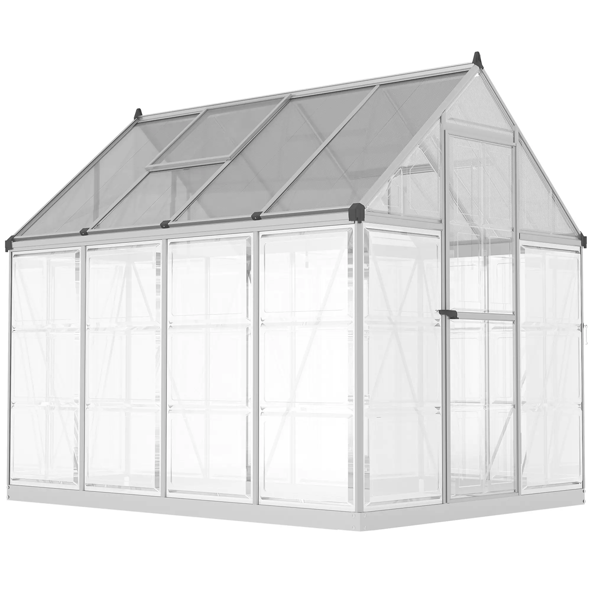 6' x 8' Walk-In Polycarbonate Greenhouse, Aluminium, 2 Panel Types, 5-Level Roof Vent - Image 11
