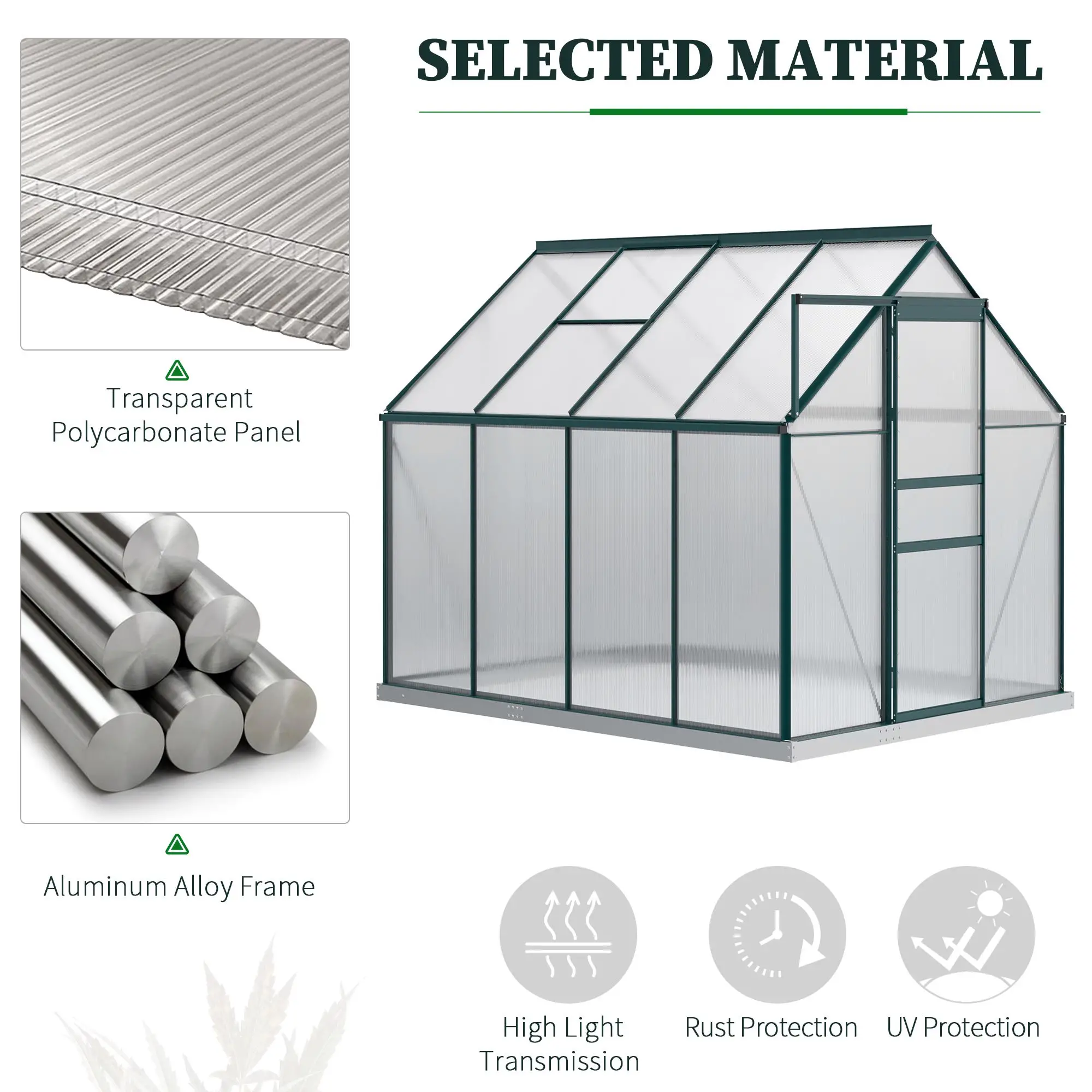 6' x 8' x 6.5' Polycarbonate Greenhouse, Walk-in, Adjustable Roof Vent, Green - Image 4