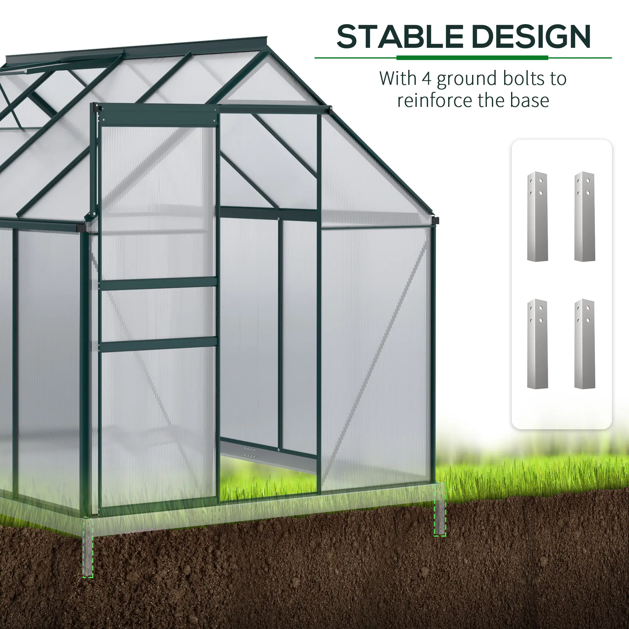 6' x 8' x 6.5' Polycarbonate Greenhouse, Walk-in, Adjustable Roof Vent, Green - Image 5