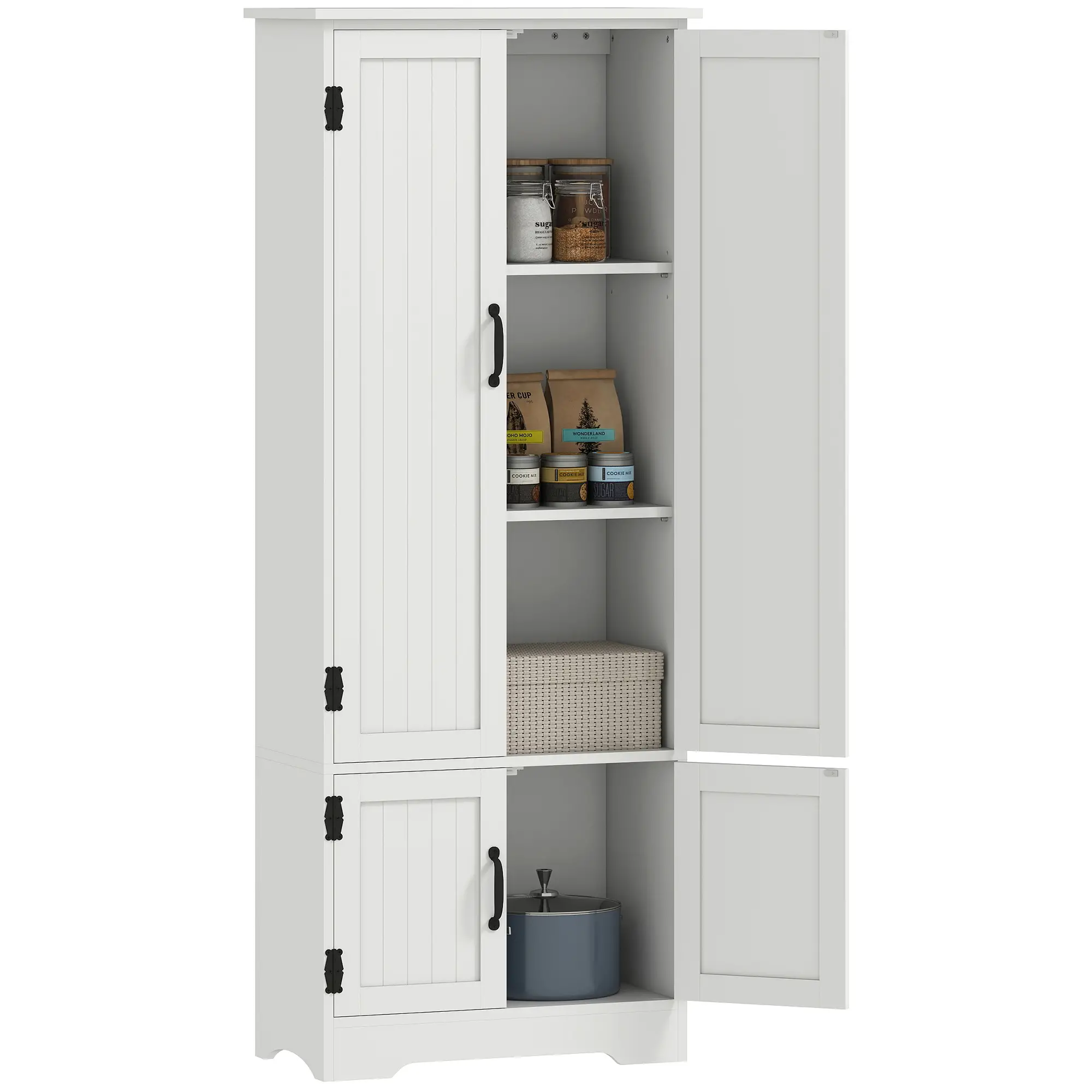 60" 4-Door Storage Cabinet, Adjustable Shelves, Large Pantry, White - Image 11