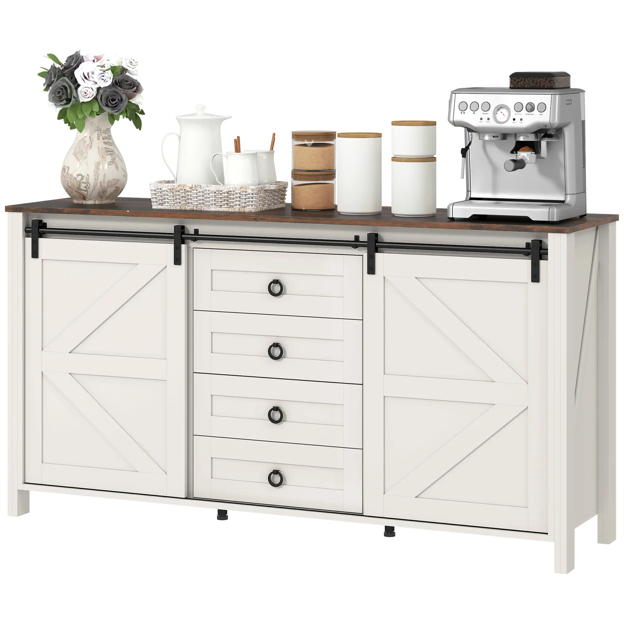 60" Buffet Cabinet, Farmhouse Sideboard, Cream White