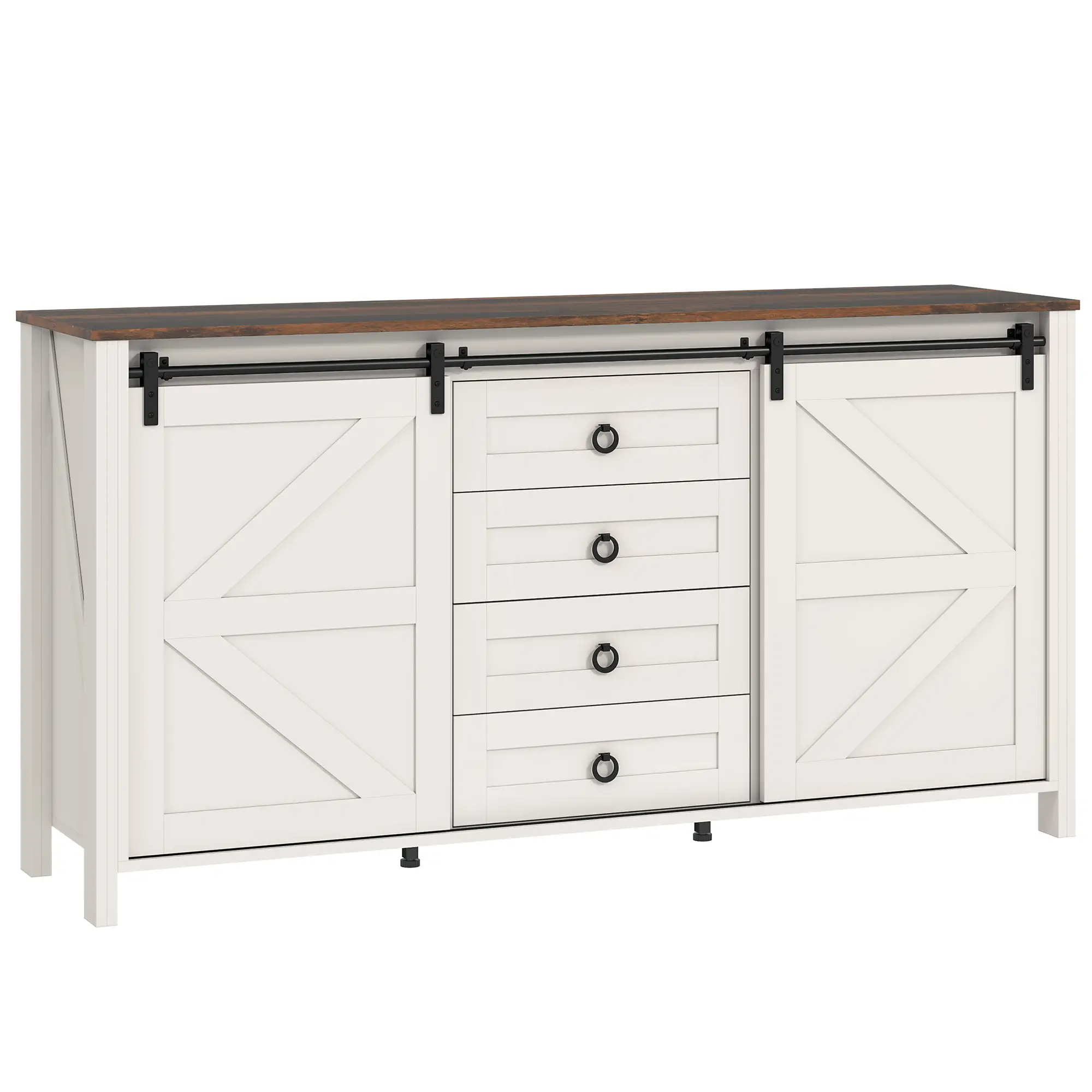 60" Buffet Cabinet, Farmhouse Sideboard, Cream White - Image 9