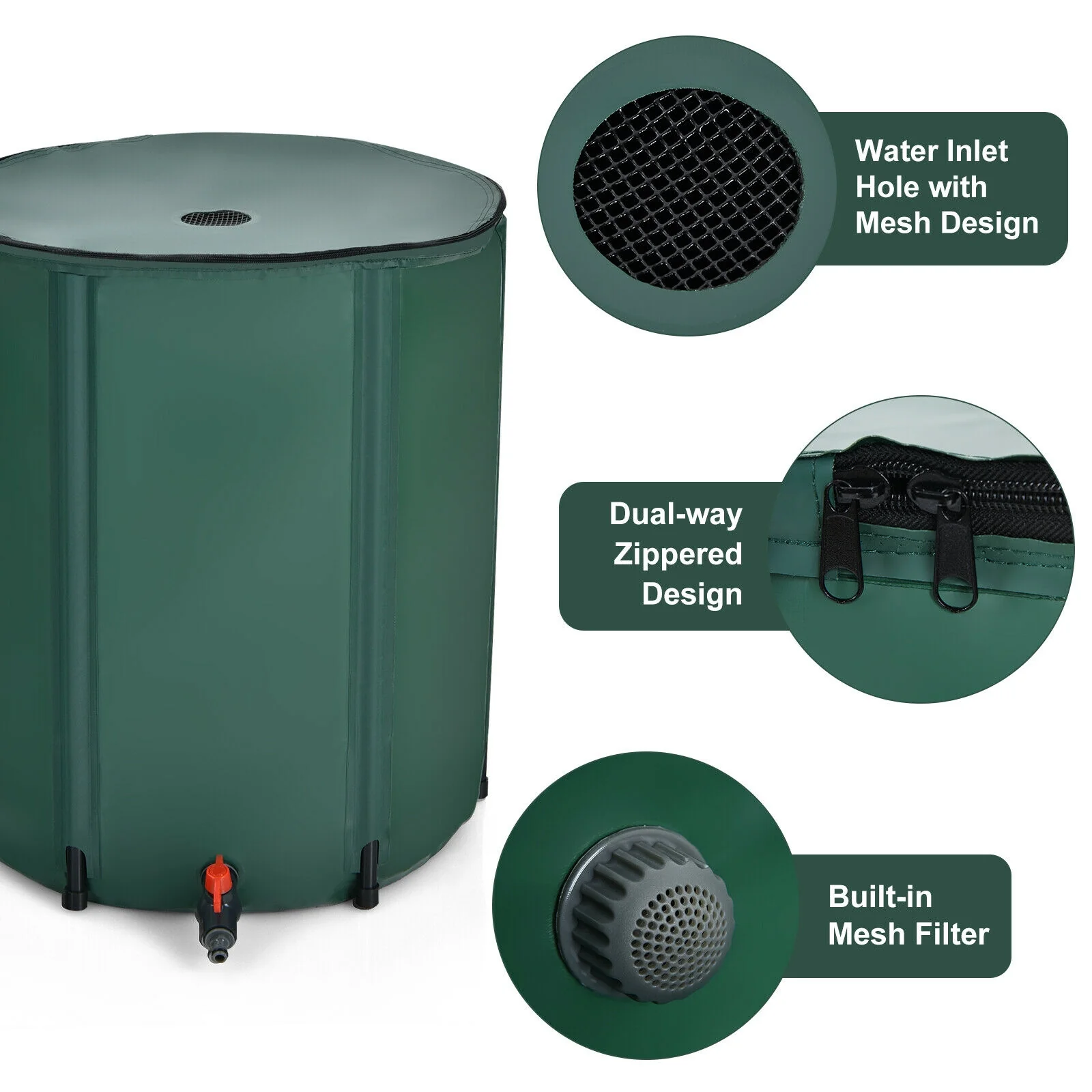 60 Gallon Collapsible Rain Barrel, Water Collector, Green - Image 10