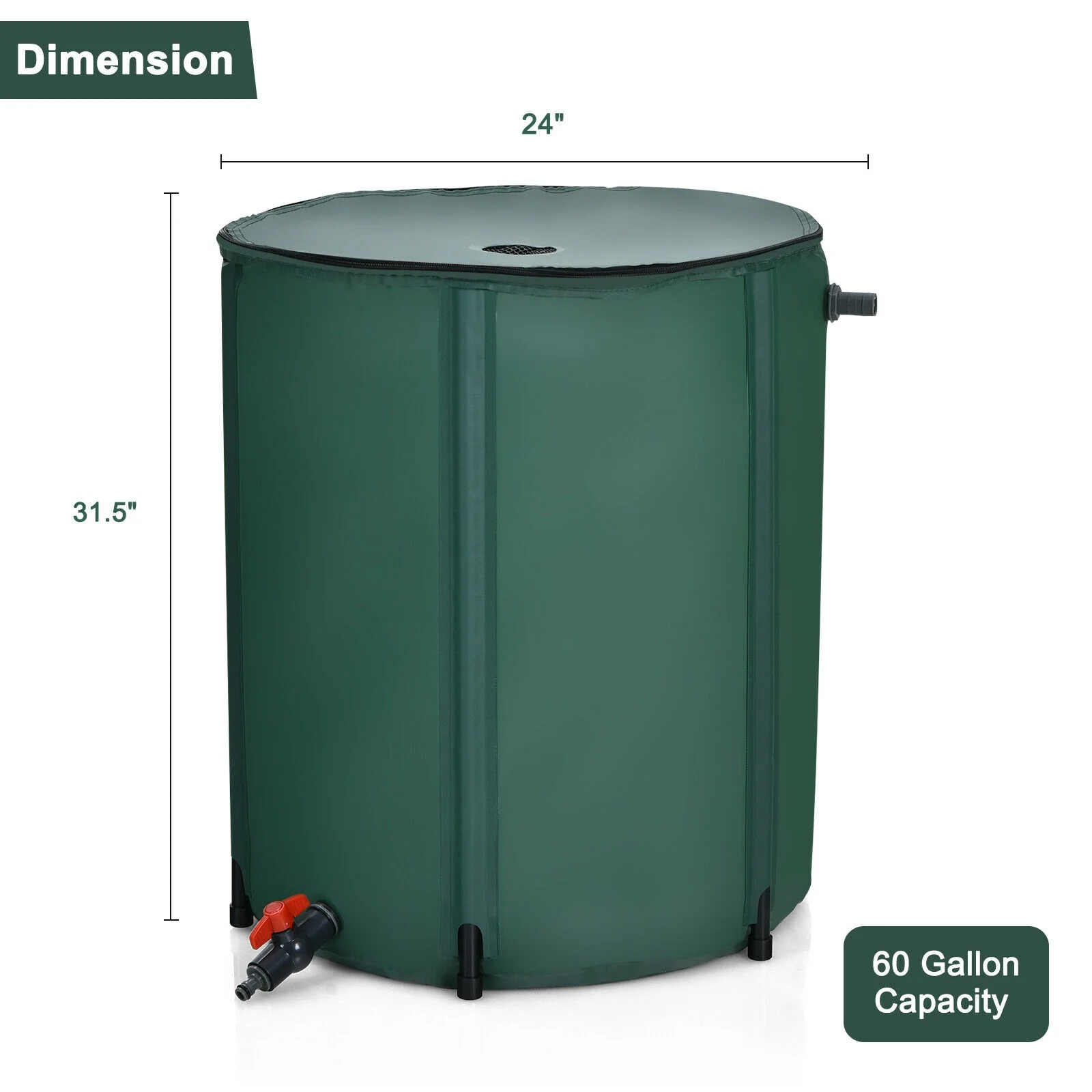 60 Gallon Collapsible Rain Barrel, Water Collector, Green - Image 5