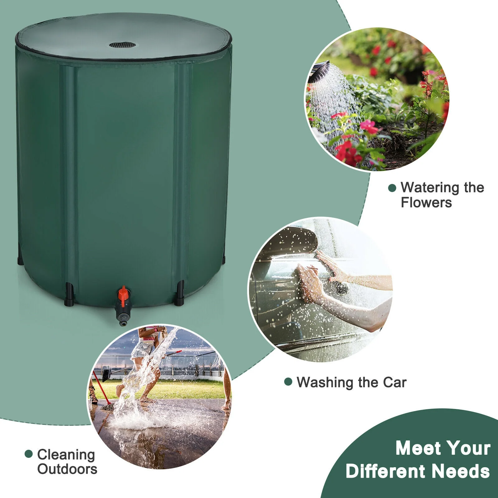 60 Gallon Collapsible Rain Barrel, Water Collector, Green - Image 9