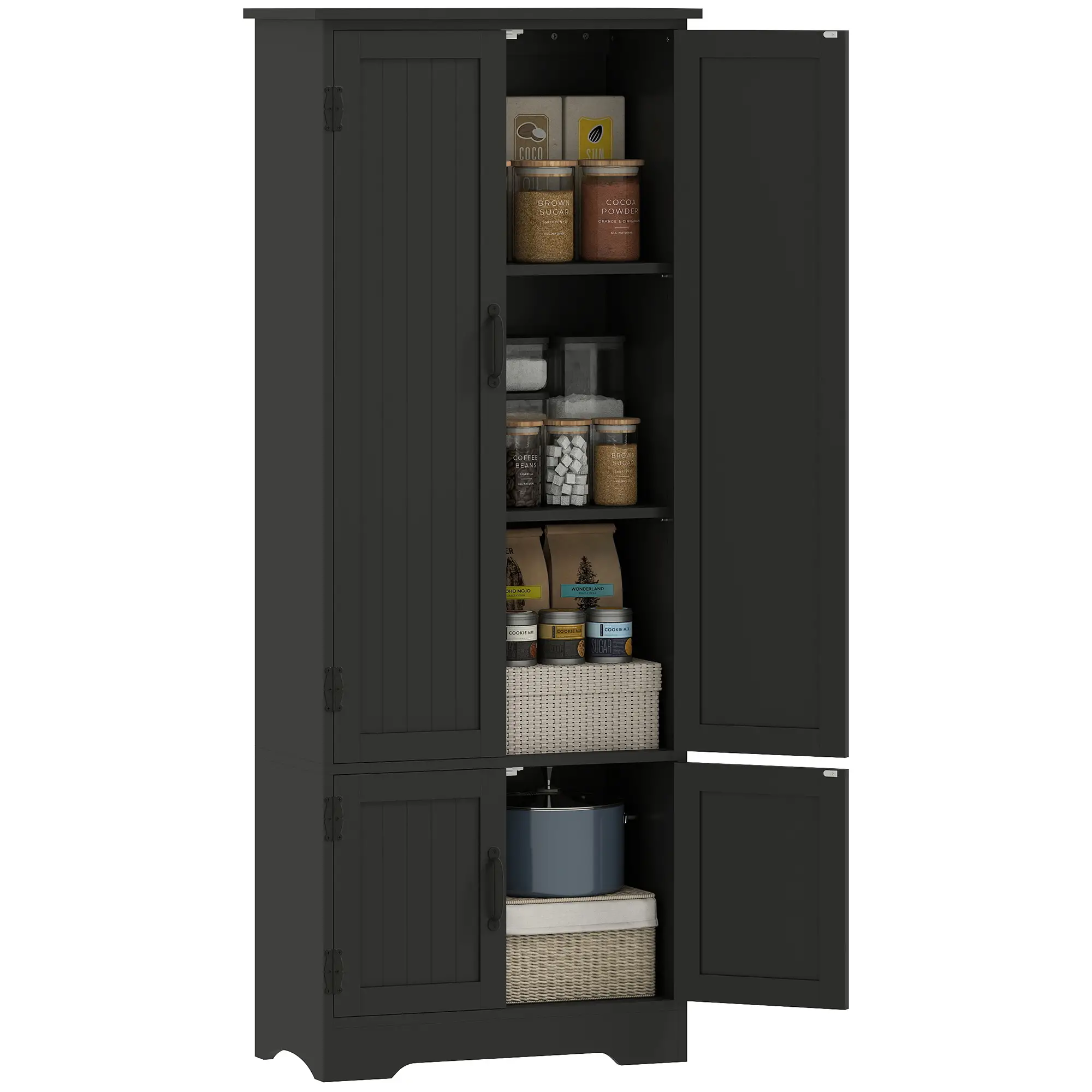 60 Inch 4-Door Storage Cabinet, Adjustable Shelves, Black - Image 11