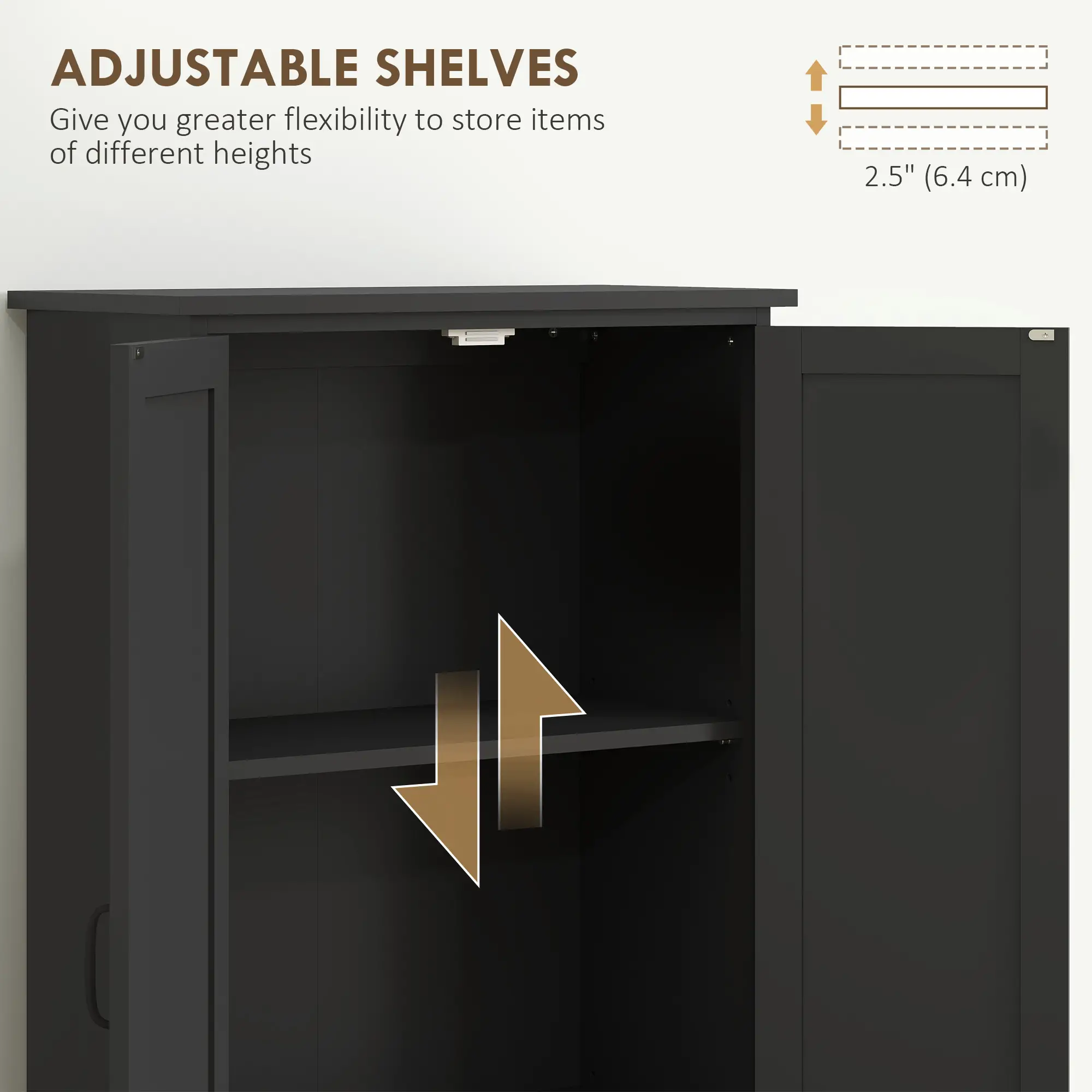 60 Inch 4-Door Storage Cabinet, Adjustable Shelves, Black - Image 6