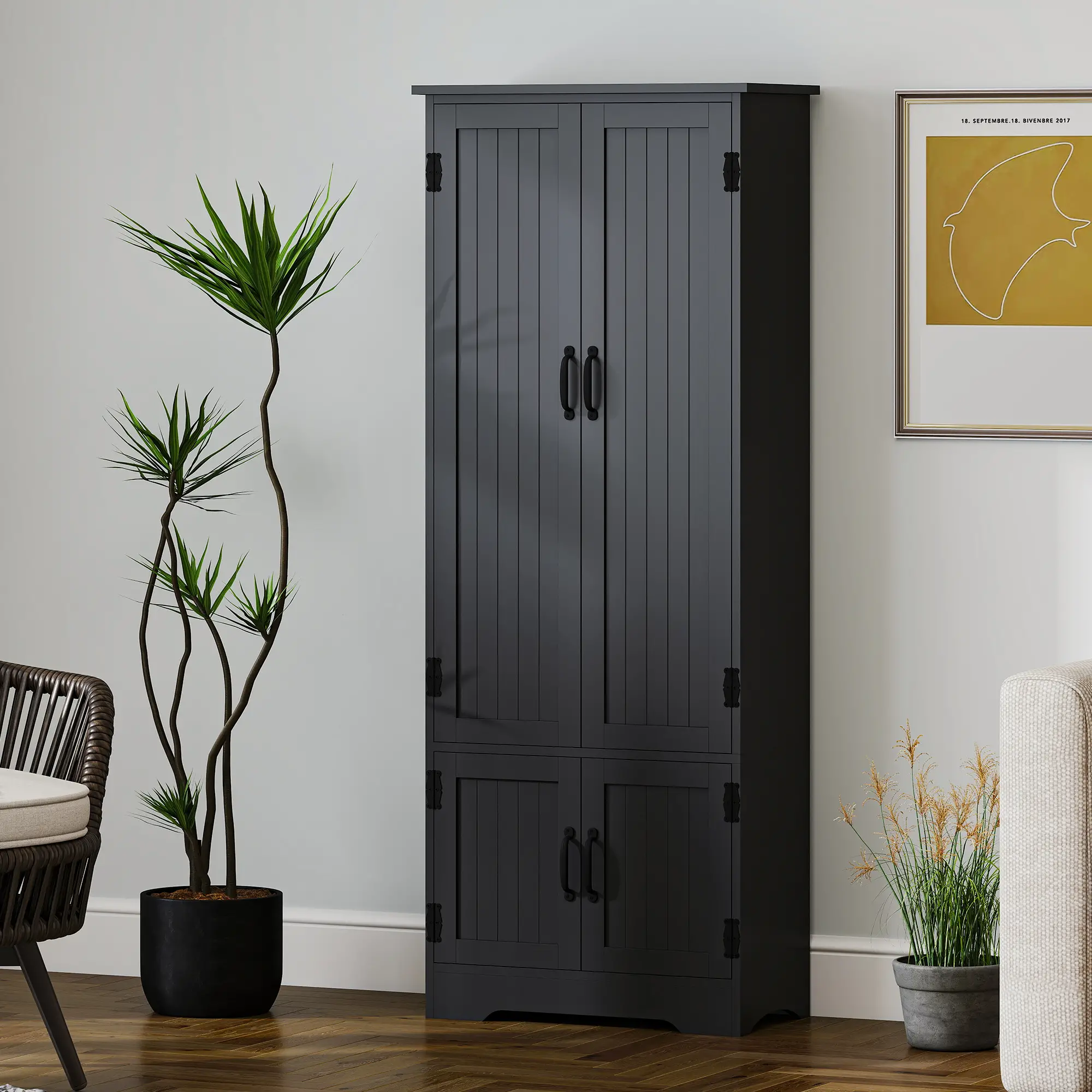 60 Inch 4-Door Storage Cabinet, Adjustable Shelves, Black - Image 9