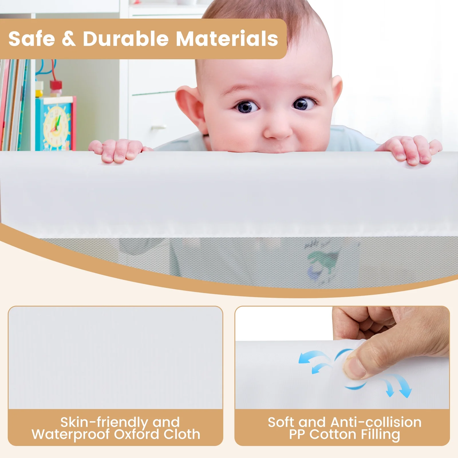 60-Inch Foldable Baby Bed Rail, Adjustable Safety Strap, White - Image 10