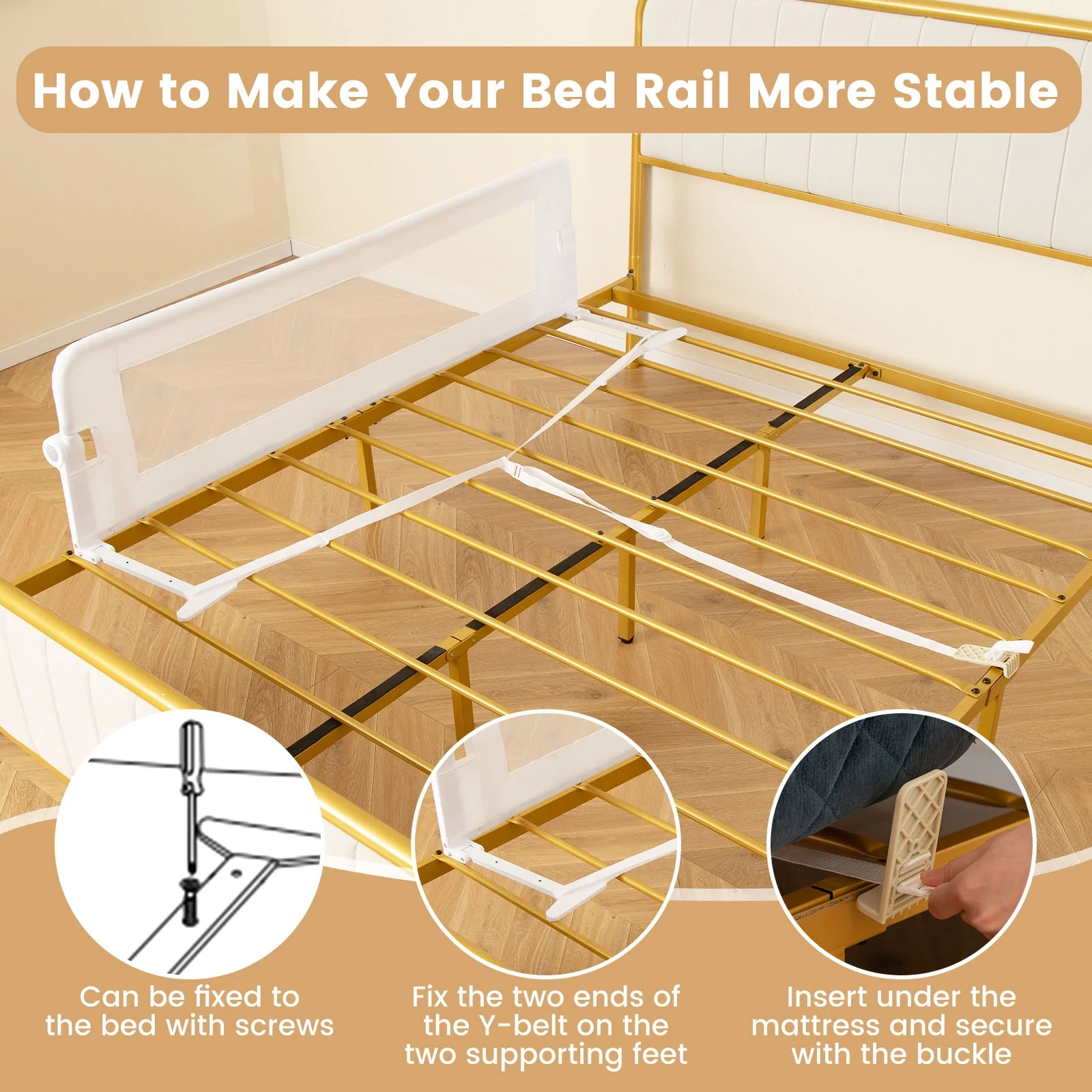 60-Inch Foldable Baby Bed Rail, Adjustable Safety Strap, White - Image 8