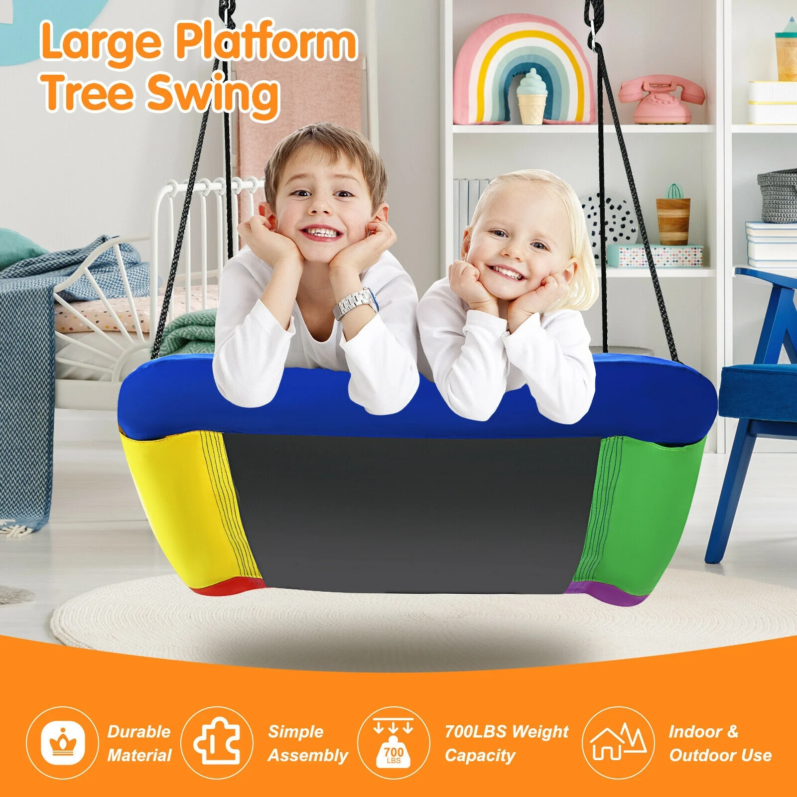 60 Inch Giant 700lb Platform Tree Swing, Multicolor - Image 10