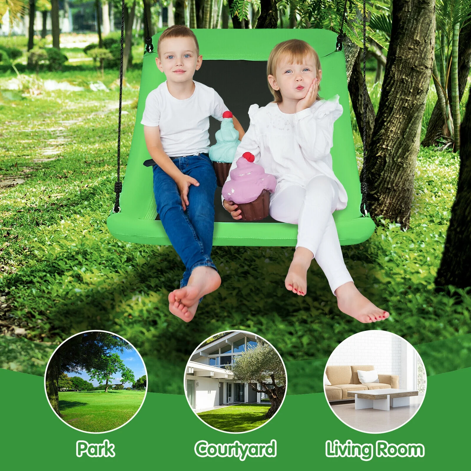 60 Inch Giant Platform Tree Swing, 700lb Capacity, Green - Image 3